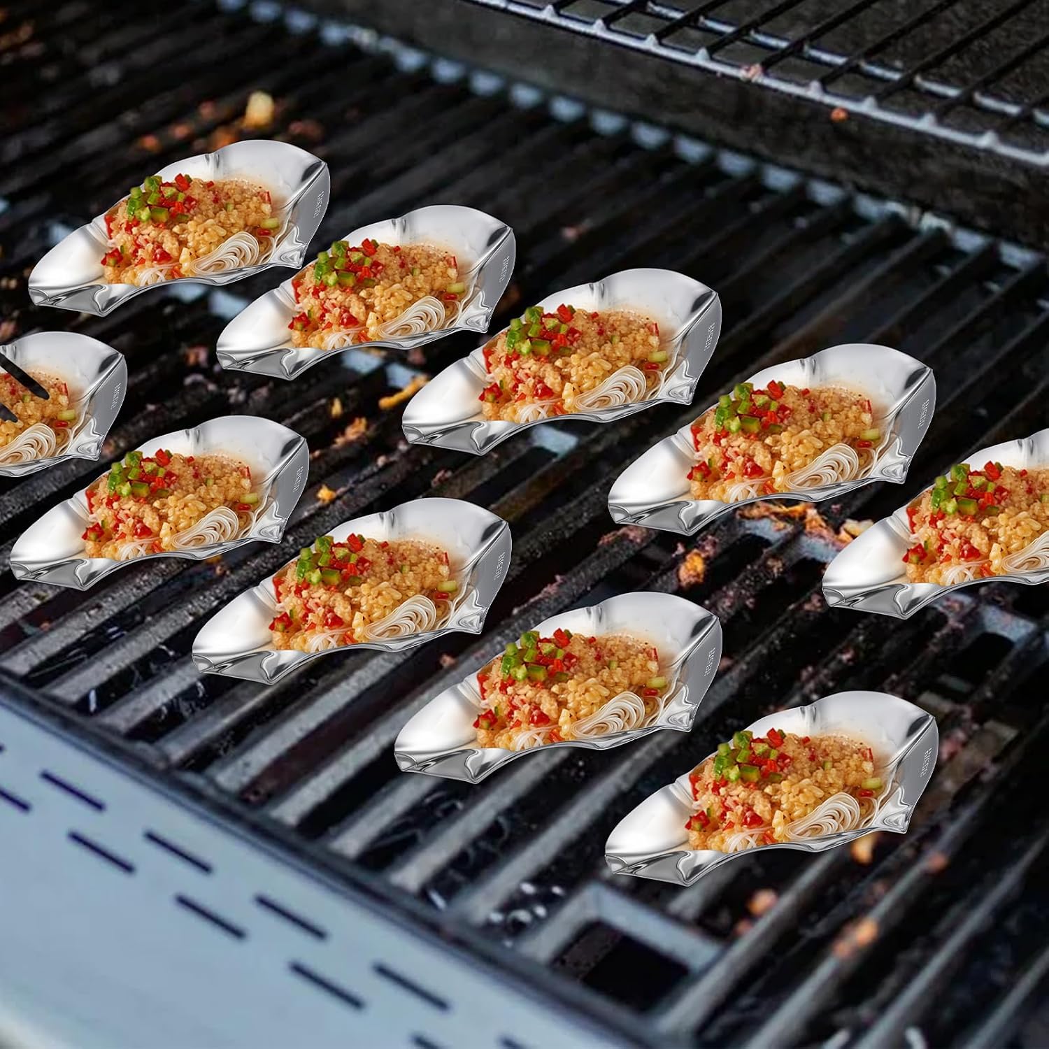 Set of 36 Stainless Steel Oyster Shells, Reusable Silver Kitchen Metal Oyster Shell Pan for Grilling, Baking, Cooking Oysters, Shrimp, Scallops, Clams, Seafood
