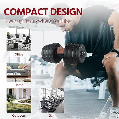 Miniatura 8 de Yaheetech Juego de mancuernas de peso de 66 libras, gorra ajustable para gimnasio/hogar, entrenamiento corporal para mujeres y hombres,