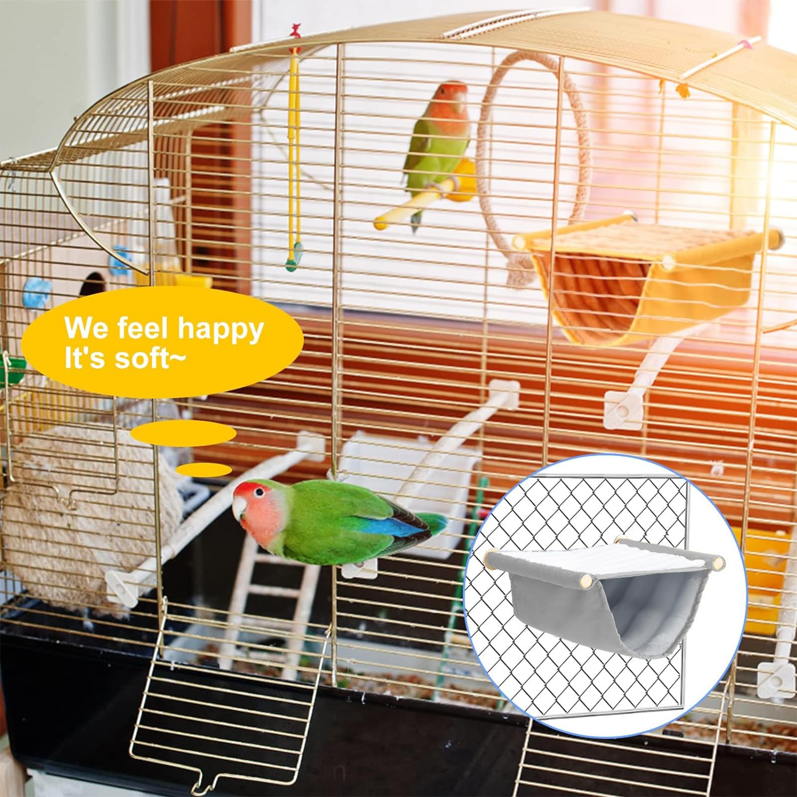 Hamac pour oiseaux - Nid d'oiseau - Grottes - Cage à oiseaux - Accessoires - Jouet - Nid d'oiseau - Lit superposé - Hamac suspendu pour perruches, calopsittes, pinsons, hamsters, gerbille (gris)
