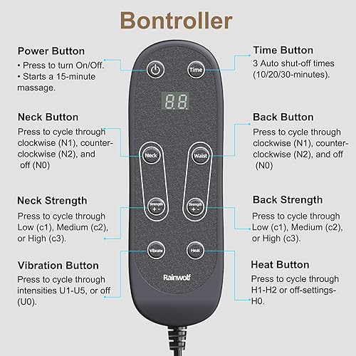 Miniatura 6 de Rainwolf Shiatsu - Cojín de masaje de cuello y espalda con calor, masajeador de espalda completa 4D para aliviar la tensión, intensidad y altura