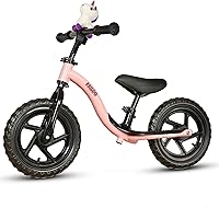 KRIDDO Toddler Balance Bike for 2-5 Year Olds, Pink - Adjustable Push Bike with Limited Steering, Footrest & Stuffed Animal Buddy, Safe First Ride Gift