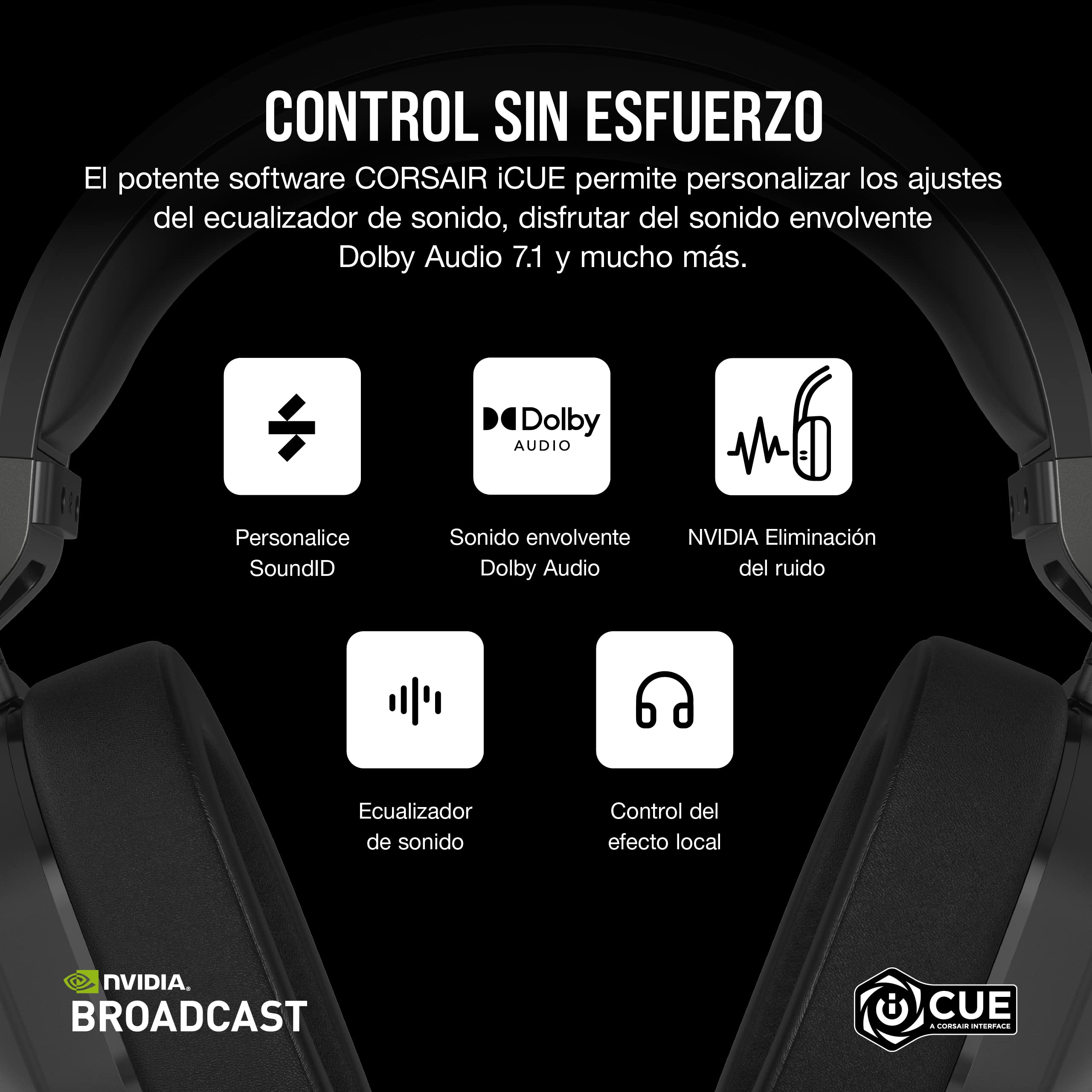 Corsair HS65 Wireless Auriculares para Juegos Multiplataforma con Bluetooth - Dolby 7.1 Sonido Envolvente - Micrófono Omnidireccional - iCUE - PC, Mac, PS5, PS4, Nintendo Switch, Móvil - Carbono