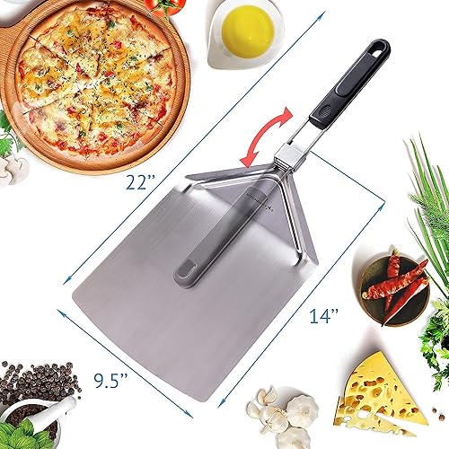 Miniatura 6 de KitchenStar - Cortador de pizza de 14 pulgadas, cuchillo afilado de acero inoxidable, estilo rockero con cubierta de hoja y cáscara de pizza de