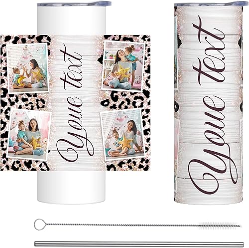 Miniatura 4 de Vaso delgado personalizado con texto y fotos, vasos de acero inoxidable de doble pared de 20 onzas con tapa y pajitas, taza de café personalizada