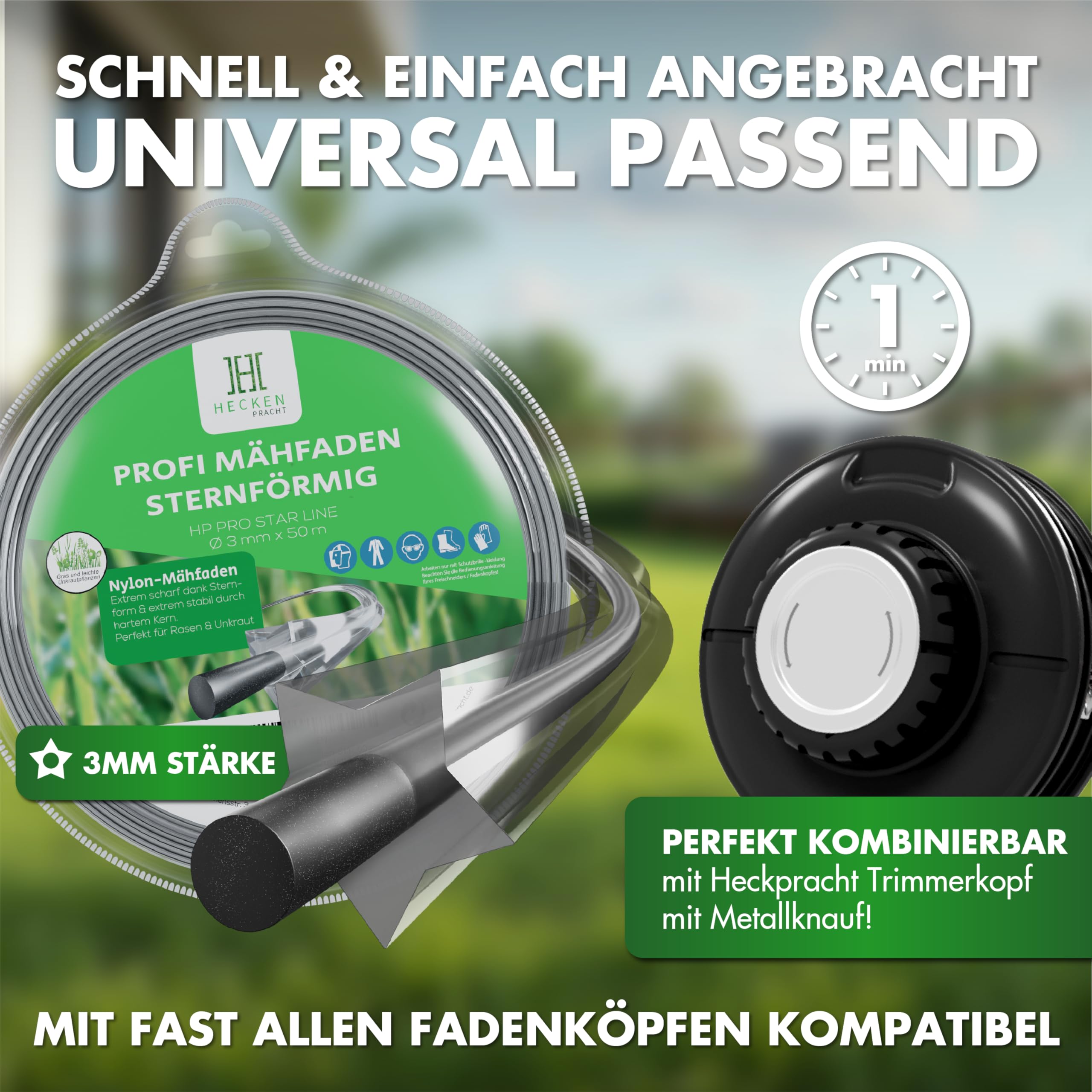 Testa Filo Decespugliatore Heckenpracht Tap & Go - Bobina Con 5 Adattatori Universali - Foto 2