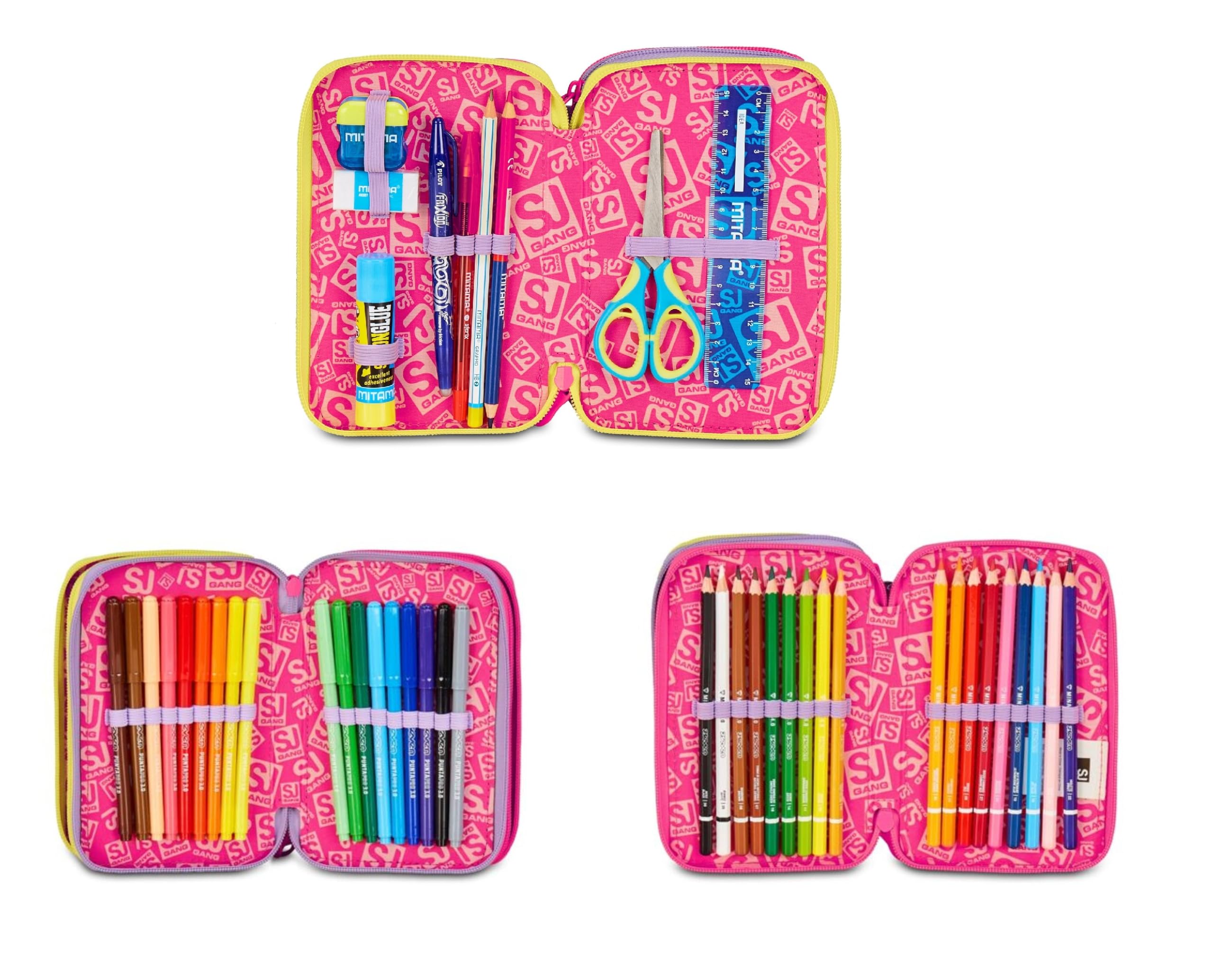 Zaino Scuola Sj girl Fable Journey Unicorno alato ADVANCED TONDO By Seven per elementare Bambina + Astuccio 3 piani + Diario 2025/2026 + 7 penne a scatto e portachiave pailettes