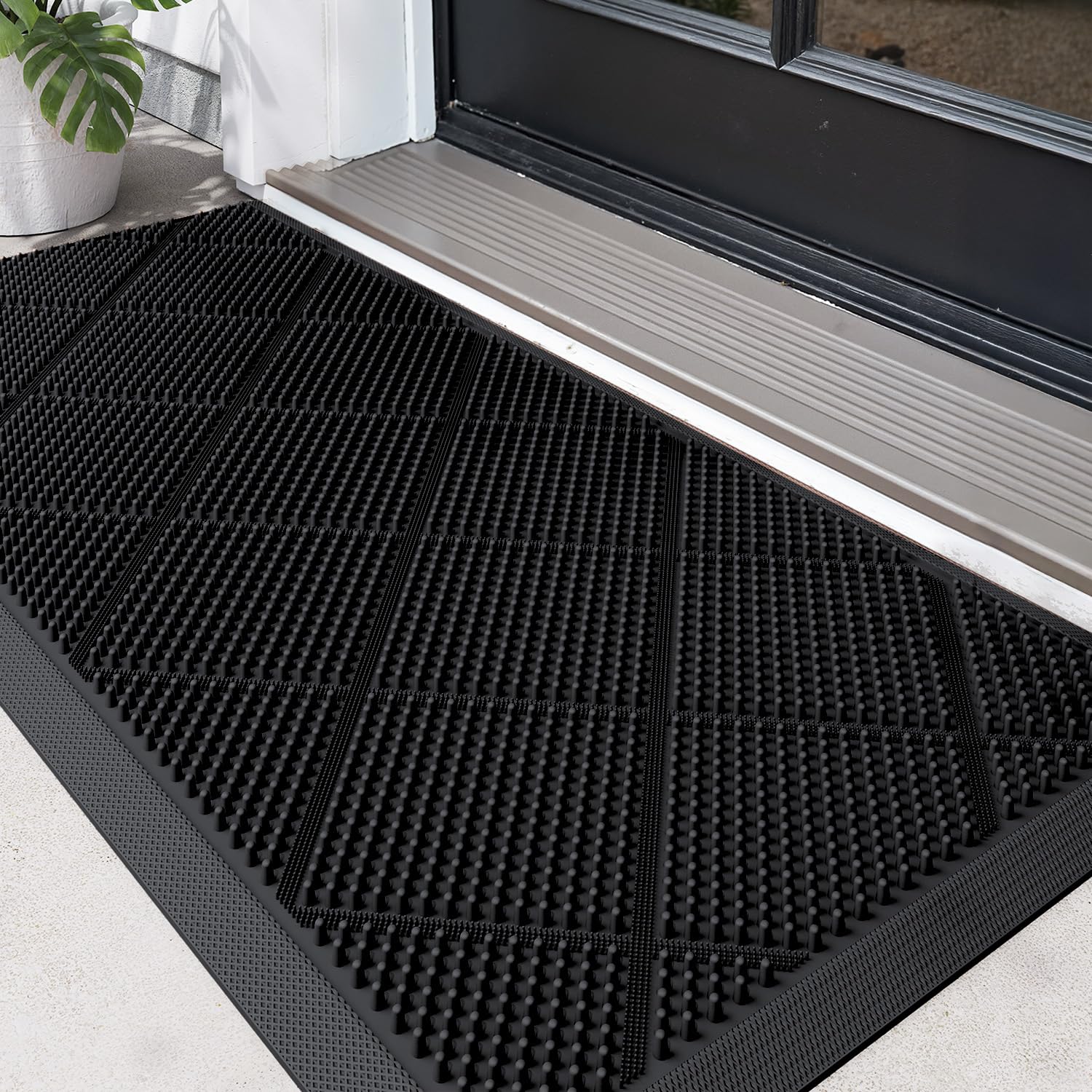 DEXI Felpudo Exterior Antideslizante 43 x 90 cm, Alfombra de Entrada Resistente para Puerta, Absorbente de Suciedad y Impermeable, Fácil de Limpiar, Negro