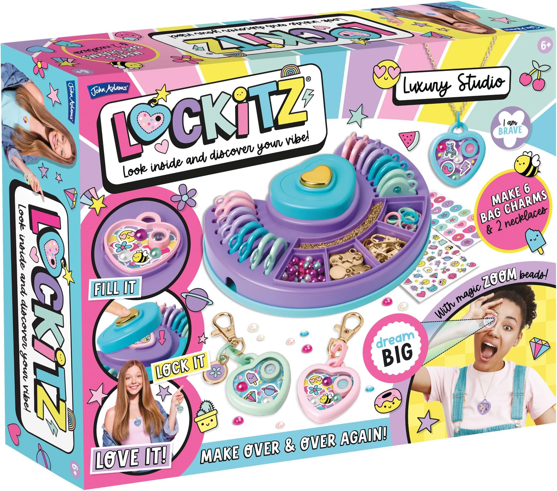 John Adams Lockitz Luxury Studio | Fashion Jewellery Maker | Create Cute Bag Charms, Necklaces & Accessories | Includes Magic Zoom Beads with Secret Messages | Age 6+ | Christmas & Birthday Gift Idea