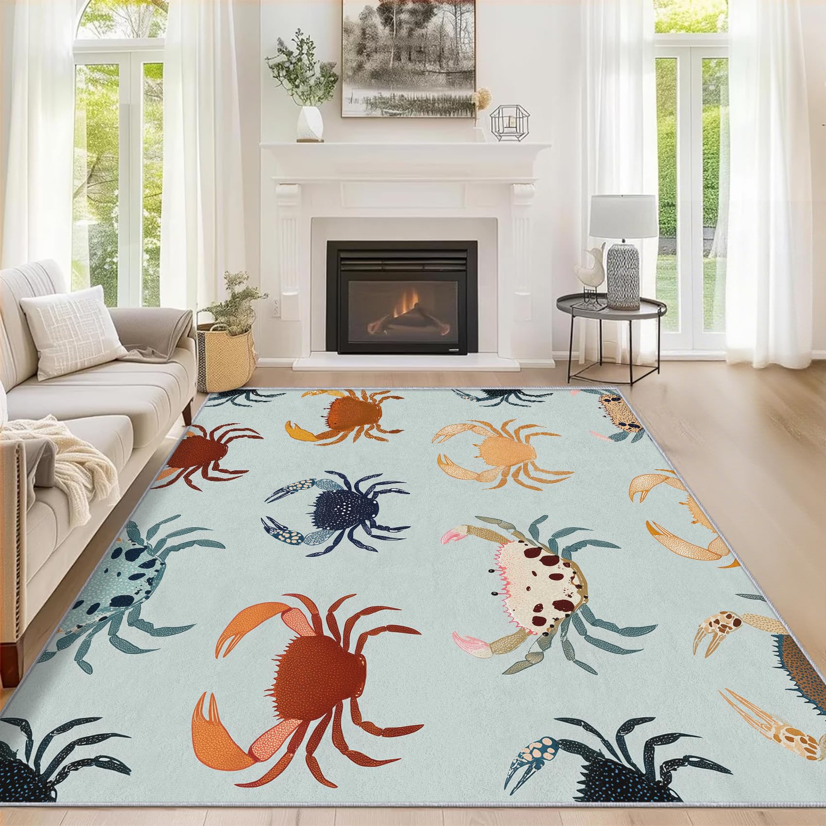 Generisch Teppich Wohnzimmer Krabbe Cartoon, Teppich Krabbe Niedliche Bunt für Schlafzimmer Deko, rutschfest Waschbar Weich Kurzflor Teppiche Gegend 120 x 160 cm QAZ86