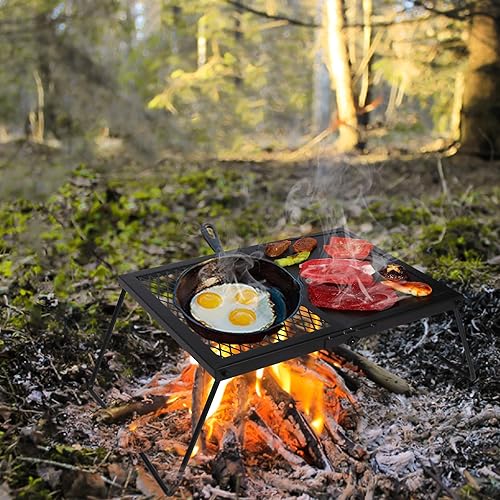 Miniatura 9 de REDCAMP Parrilla plegable de acero resistente, parrilla de cocina portátil para fogata y parrilla para cocinar en fogatas versátiles al aire libre