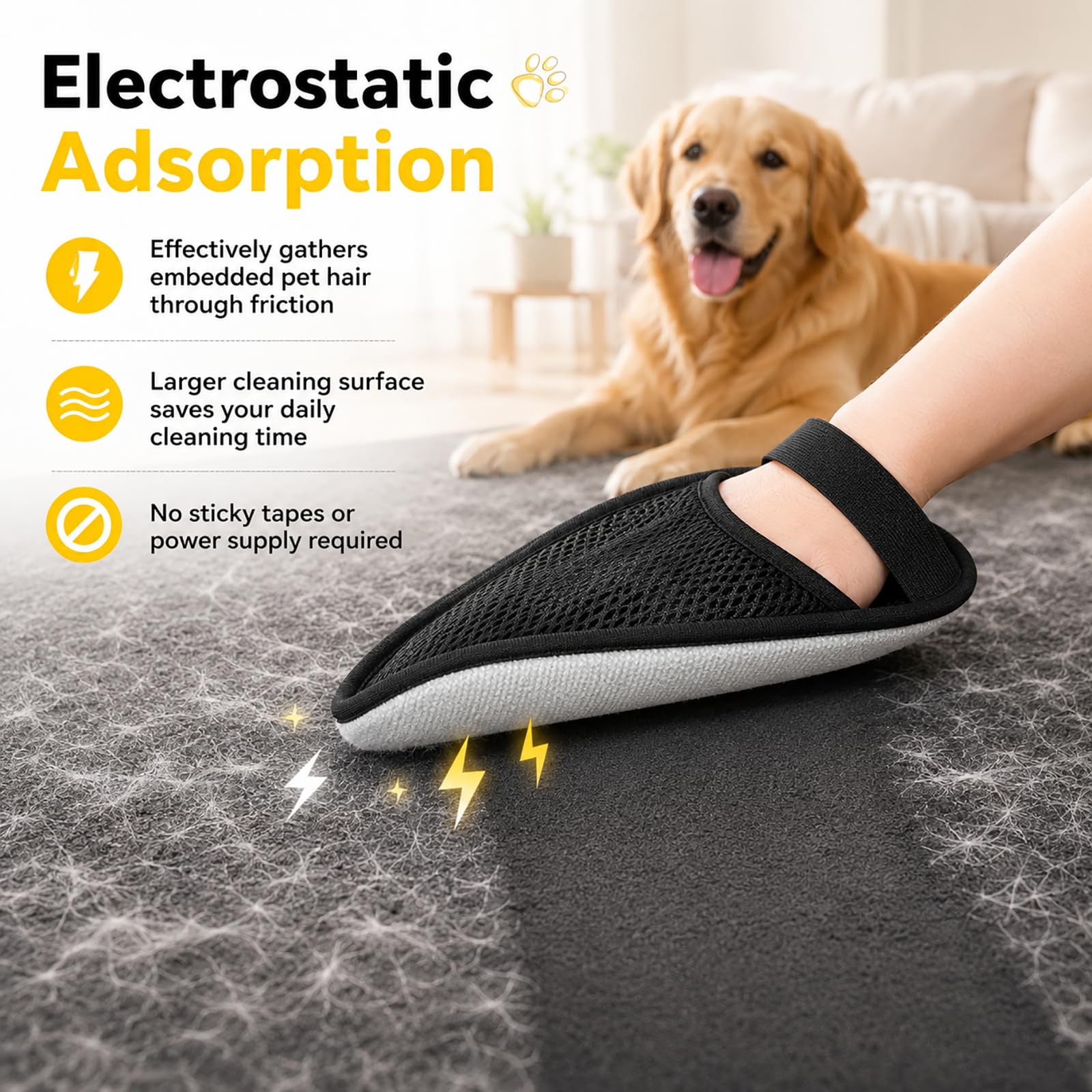 2er Pack Tierhaarentferner Handschuhe, Elektrostatische 5-Finger-Handschuhe Wiederverwendbar, Extra Dicke Pet Hair Remover Gloves für Hunde Katzen Sofa Teppich Kleidung Polster Auto