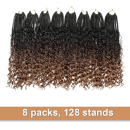 Miniatura 3 de Goddess - Trenzas de ganchillo con extremos rizados, trenzas bohemias de 14 pulgadas, paquete de 8 paquetes de 3 trenzas de ganchillo, extensiones