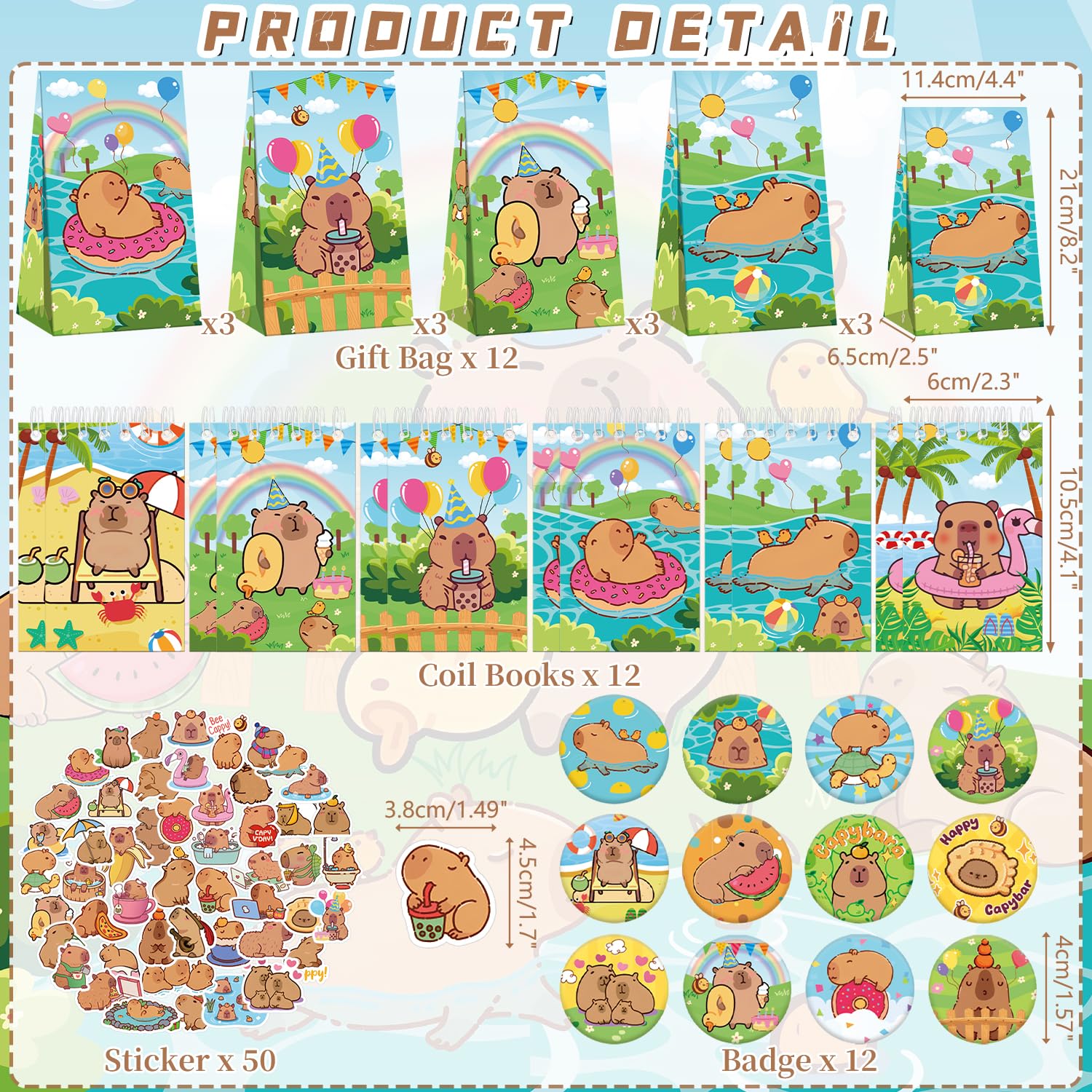 Capybara Supplimenti per Feste Capybara Tema: Sacchetti Regali, Adesivi, Distintivi, Braccialetti