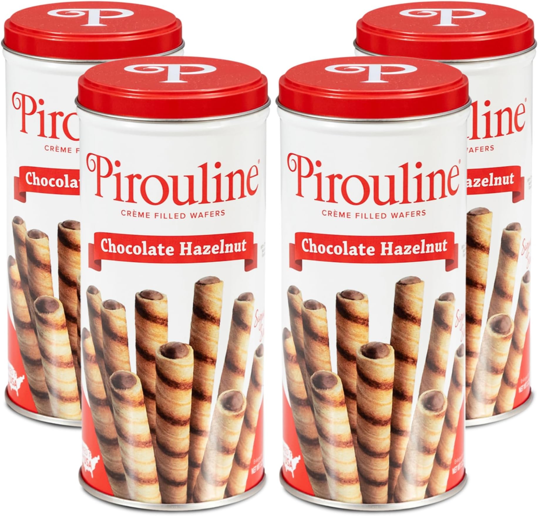 Pirouline Rolled Wafers – Chocolate Hazelnut – Rolled Wafer Sticks, Crème Filled Wafers, Rolled Cookies for Coffee, Tea, Ice Cream, Snacks, Parties, Gifts, and More – 3.25oz Tin 4pk
