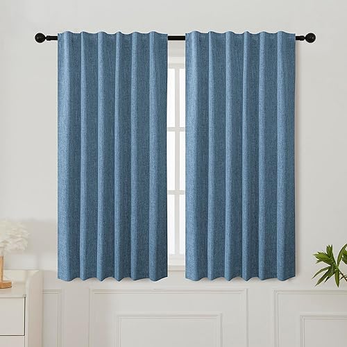 INLINAS Cortinas opacas de lino con textura de nudos de bambú, 100% bloqueo de luz, reducción de ruido, tela de triple capa con pestaña trasera y INLINAS Cortinas opacas de lino con textura de nudos de bambú, 100% bloqueo de luz, reducción de ruido, tela de triple capa con pestaña trasera y