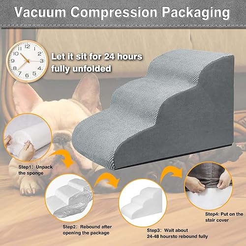 Miniatura 3 de Escaleras para perros a la cama, rampa de espuma de alta densidad para perros de 3 niveles para camas o sofás, escalones profundos extra anchos para