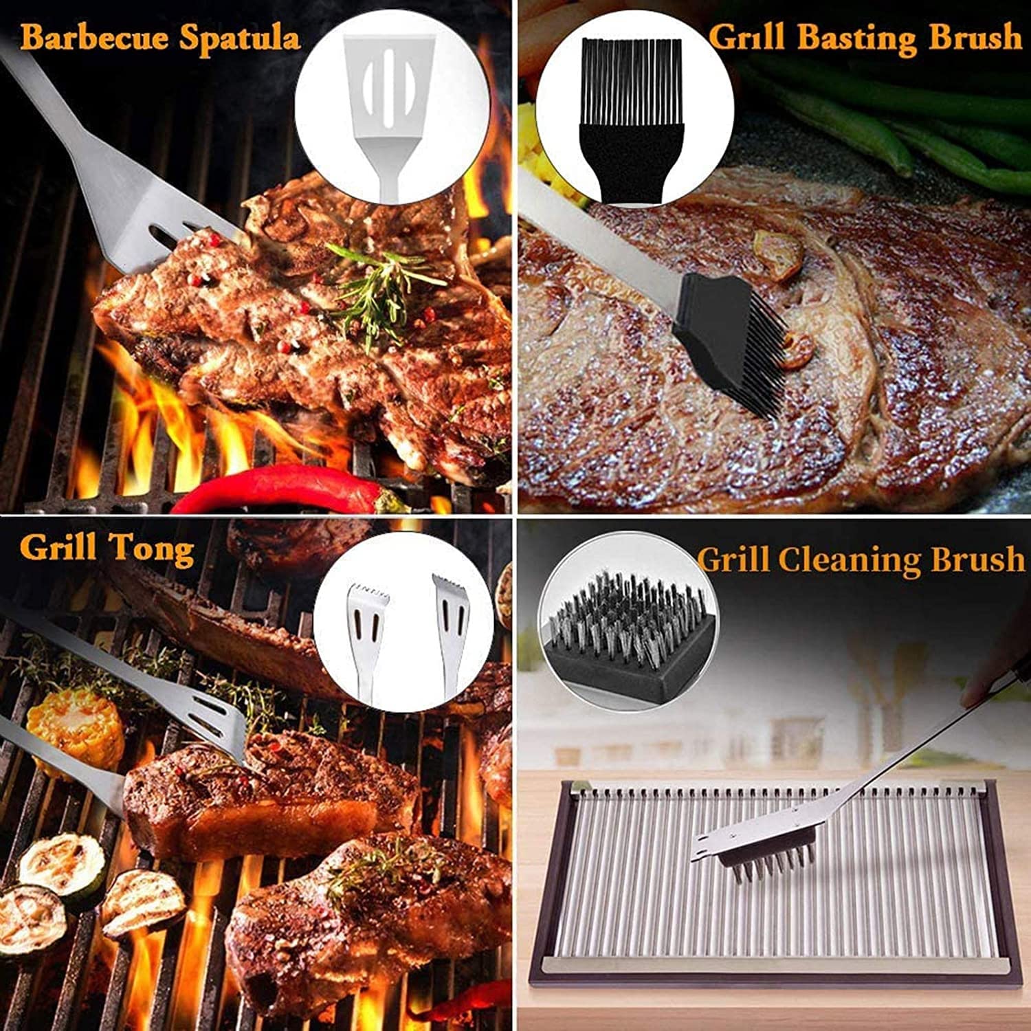 MRKU 13-teiliges Grillbesteck-Set, komplettes Zubehör in tragbarer Tasche, Edelstahl-Zubehörset mit Fleischinjektor, für Männer und Frauen beim Camping im Hinterhof