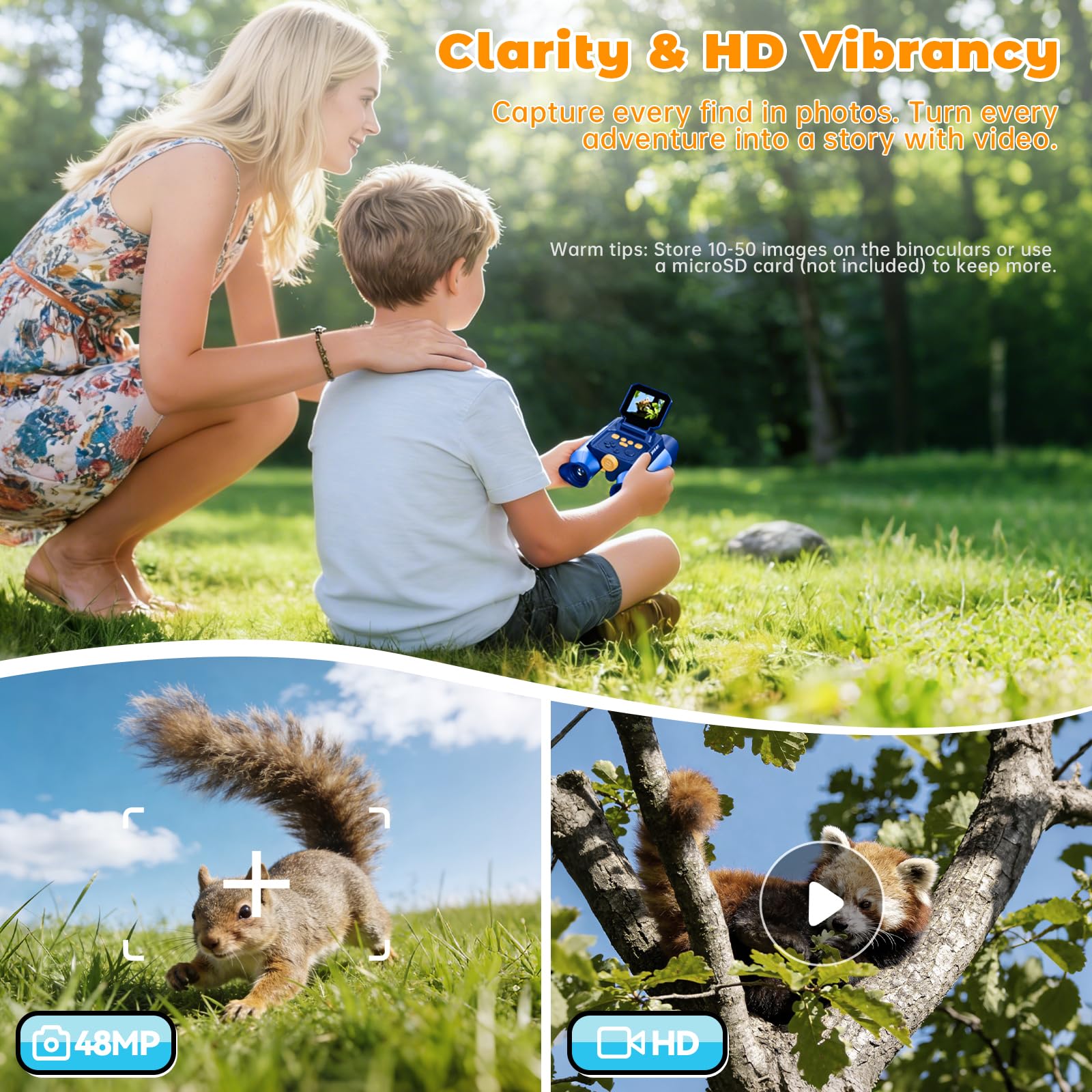 Fernglas für Kinder mit Nachtsicht, Naturforschungsspielzeug mit 6,1 cm IPS-Display, 10-facher optischer Zoom, 48 MP FHD-Digitalkamera, STEM-Spielzeug für Jungen und Mädchen