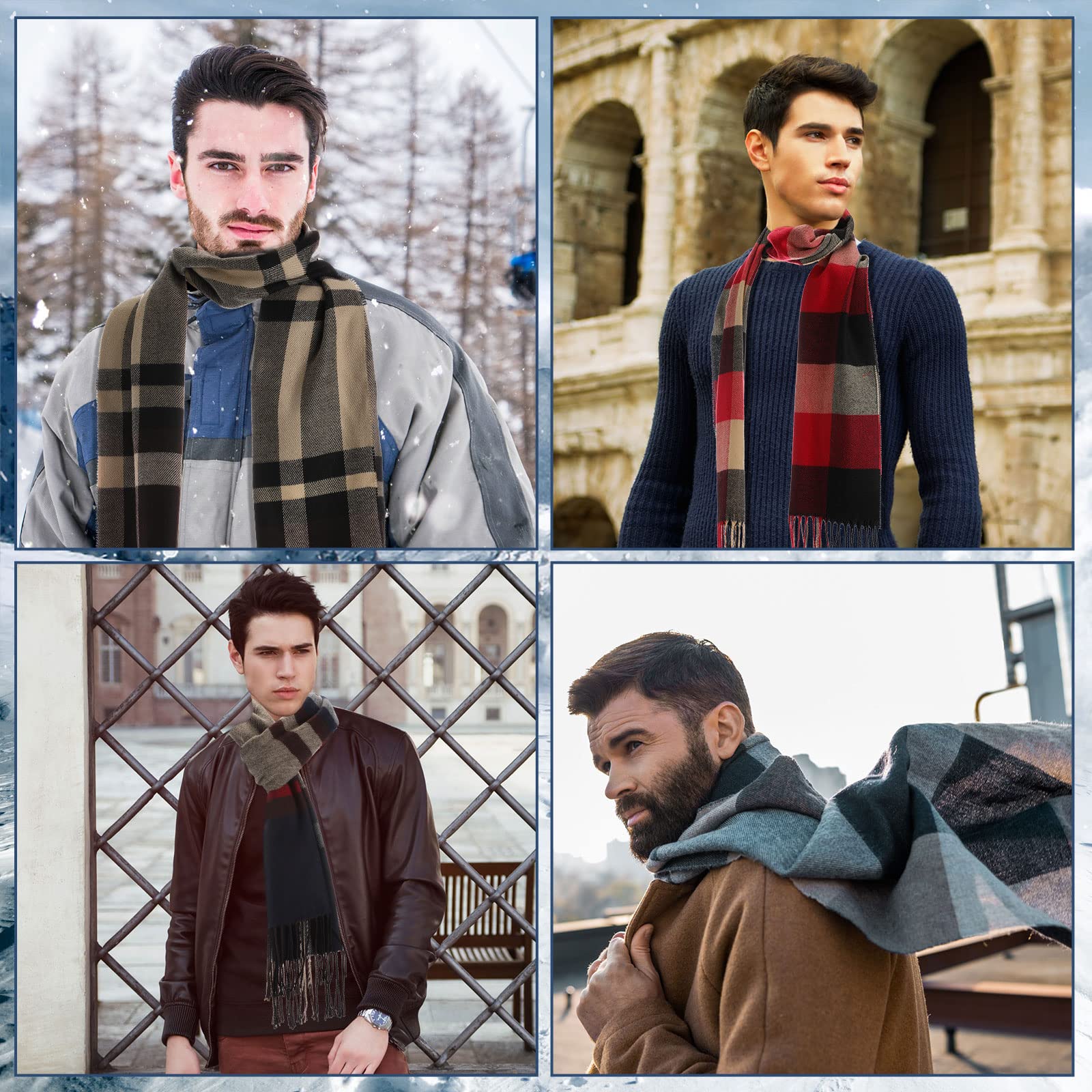 24 bufandas de invierno a granel cálidas de imitación de cachemira, bufandas unisex a cuadros con borla para hombres sin hogar, 24 estilos, Multi colorido 6