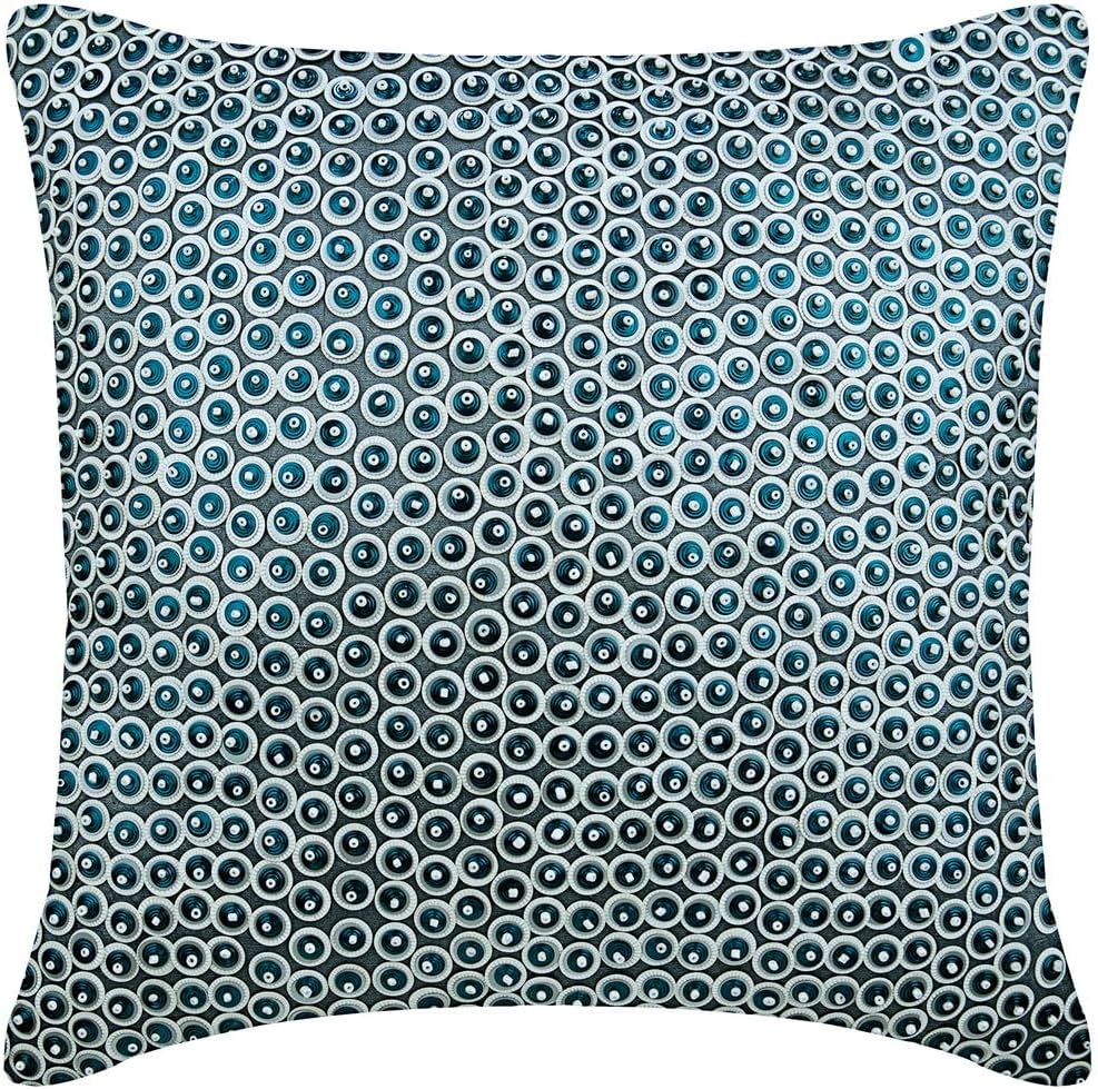 The HomeCentric Cushion Covers, Blue Throw Pillow Cover Couch, Dotted Sequins Sparkly Glitter Pillow Cover, 18x18 inch (45x45 cm) Pillow Cover, Square Silk Pillow Cover, Geometric - Metal Daze