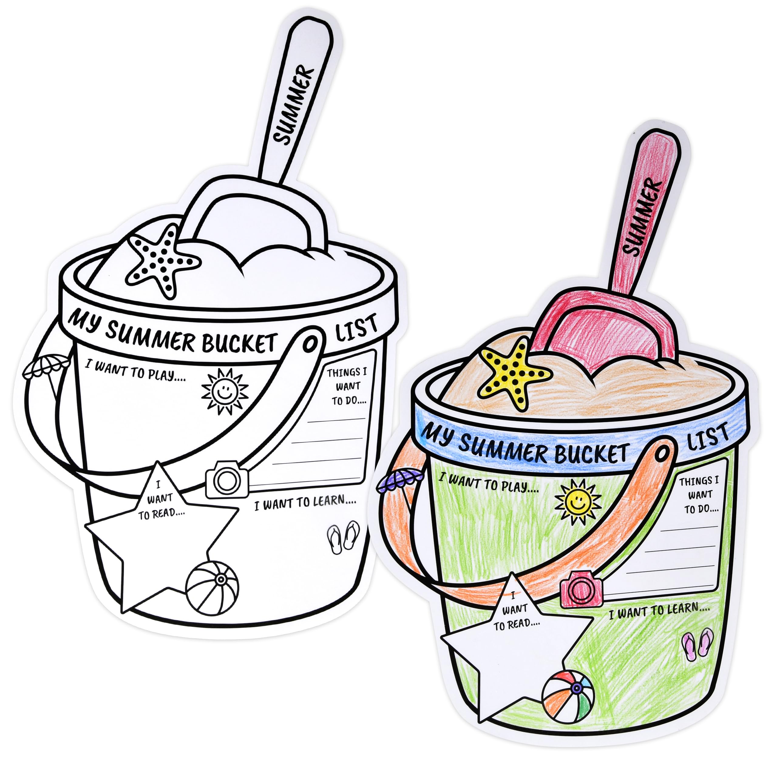 50 Pcs My Summer Bucket List Activity Poster for Kids Color Your Own Vacation Break Ideas Checklist Coloring Sign Student End of School Year Gift Camp