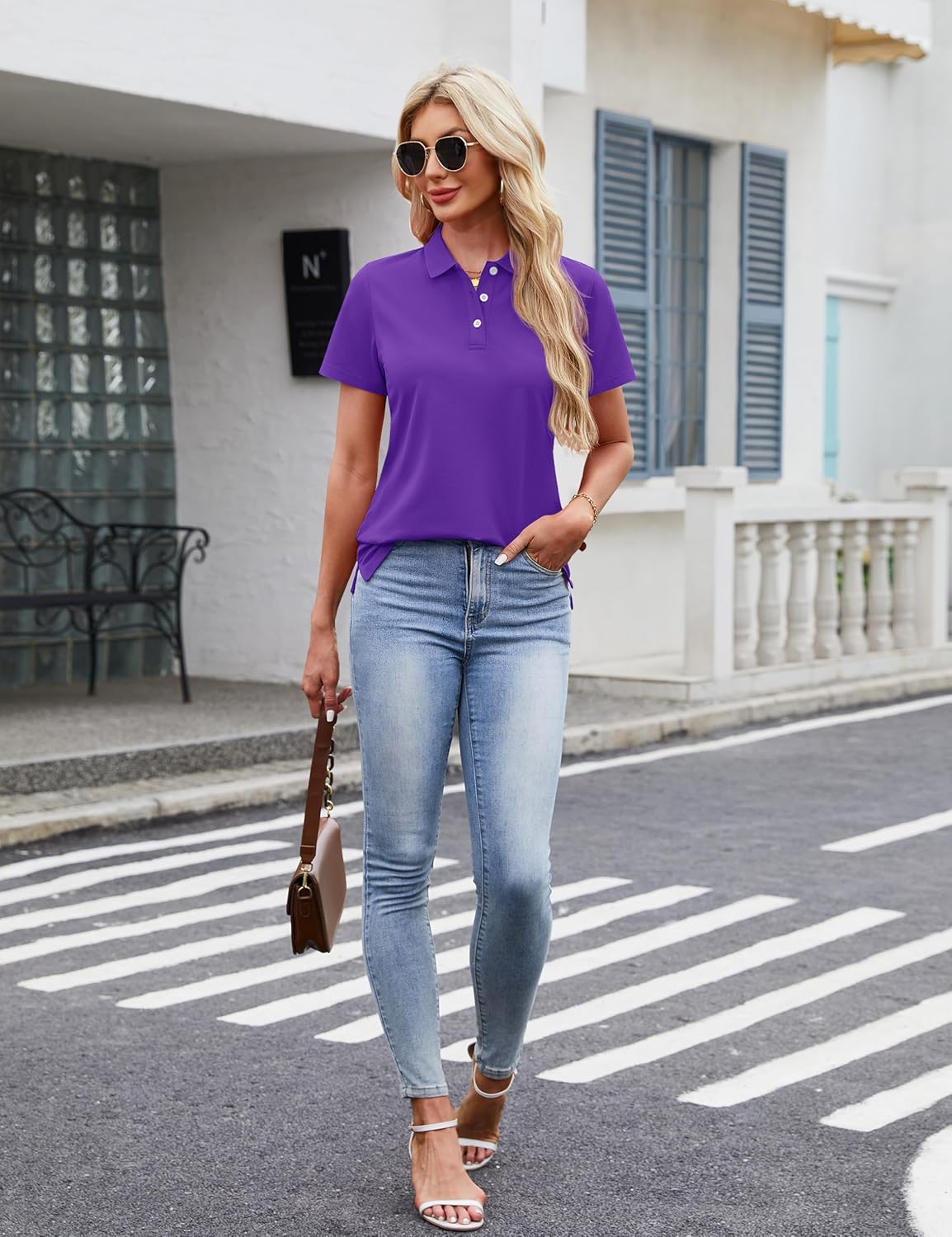 YUCOLEN Women's Polo Shirts Short Sleeve V Neck Business Casual Tops Golf Collared 3 Buttons Summer Work Blouse - Image 7