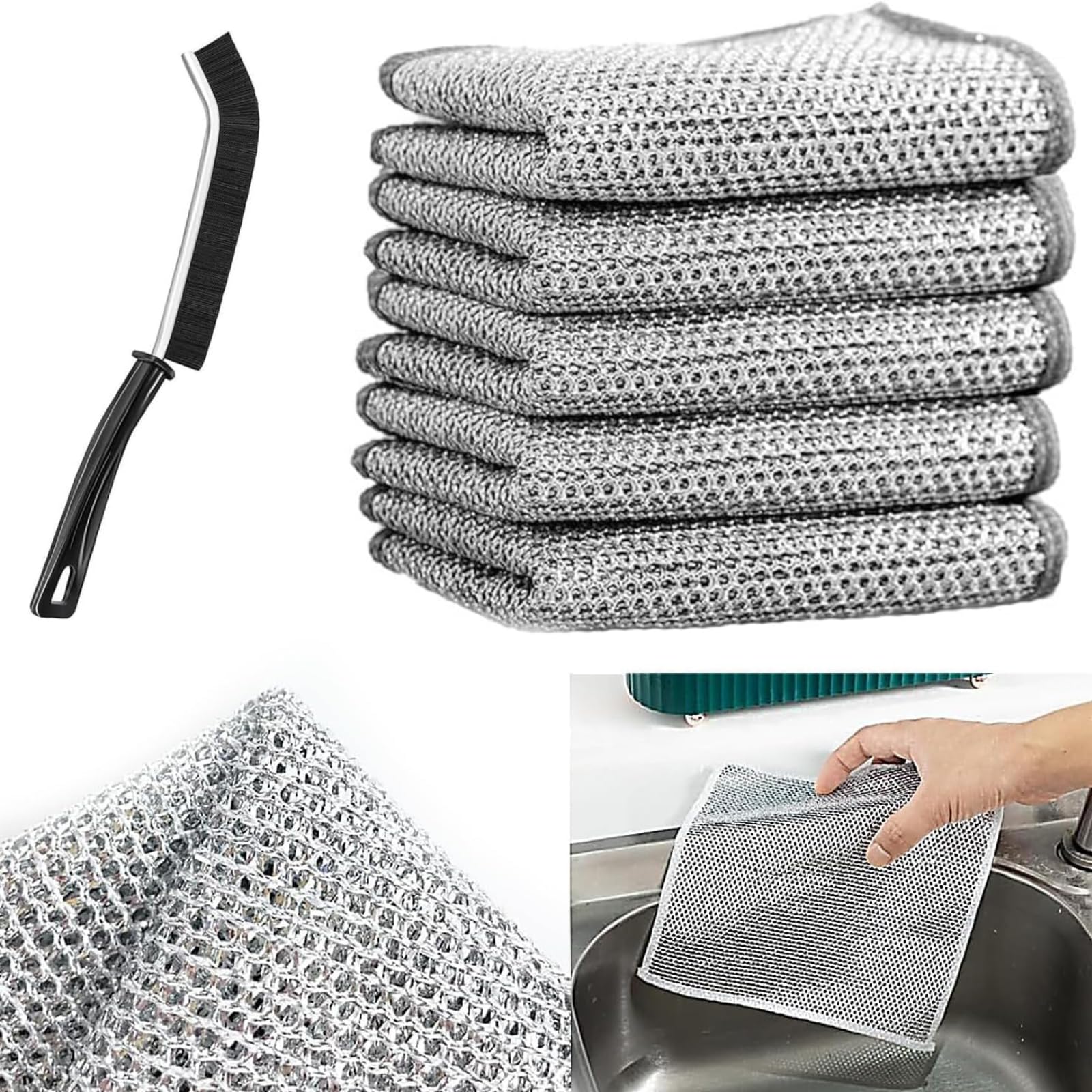 SHOPPOFOBIX 3 Pack Non Scratch Dish Washcloth & Gaps Cleaning Brush, Multipurpose Wire Dishwashing Scrubber for Wet and Dry, Easy Rinsing, Reusable, Wire Cleaning Cloth for Kitchen, Sinks, Pots, Pans (B0CWVBDXRP) Amazon Price History, Amazon Price Tracker