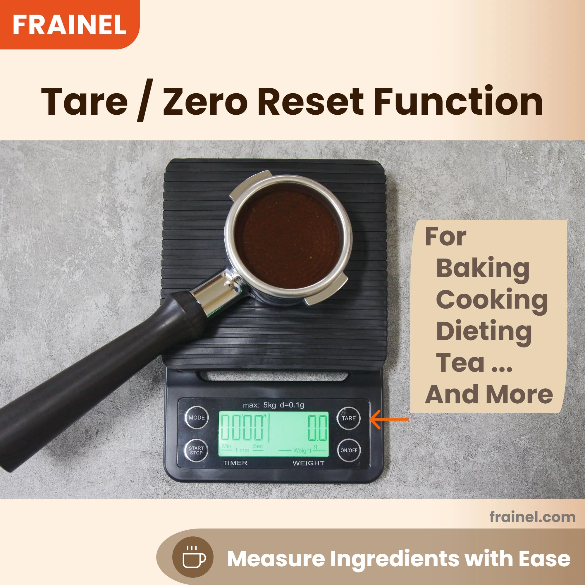 Pèse-personne numérique pour café expresso et pâtisserie avec minuterie intégrée (accumulation et compte à rebours), interrupteur d'unité, poids max 5 kg