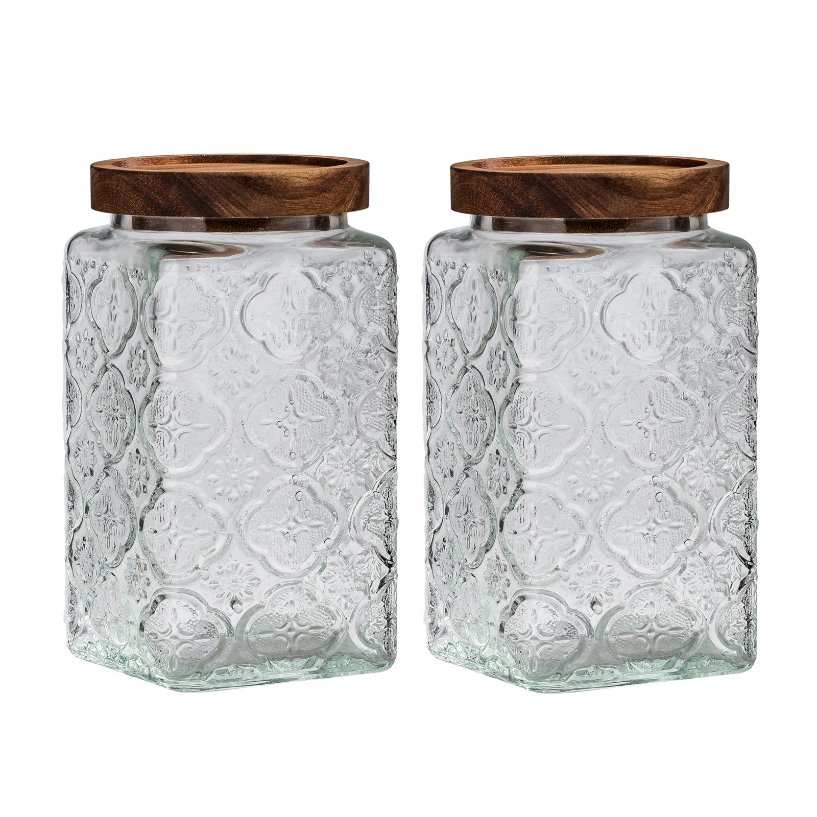 Aurfedes Vintage glass sealed storage jar with sealed wooden lid, Kitchen Storage glass food storage container for, coffee beans, oats, flour, cereal, food storage jar (2*plum blossom)