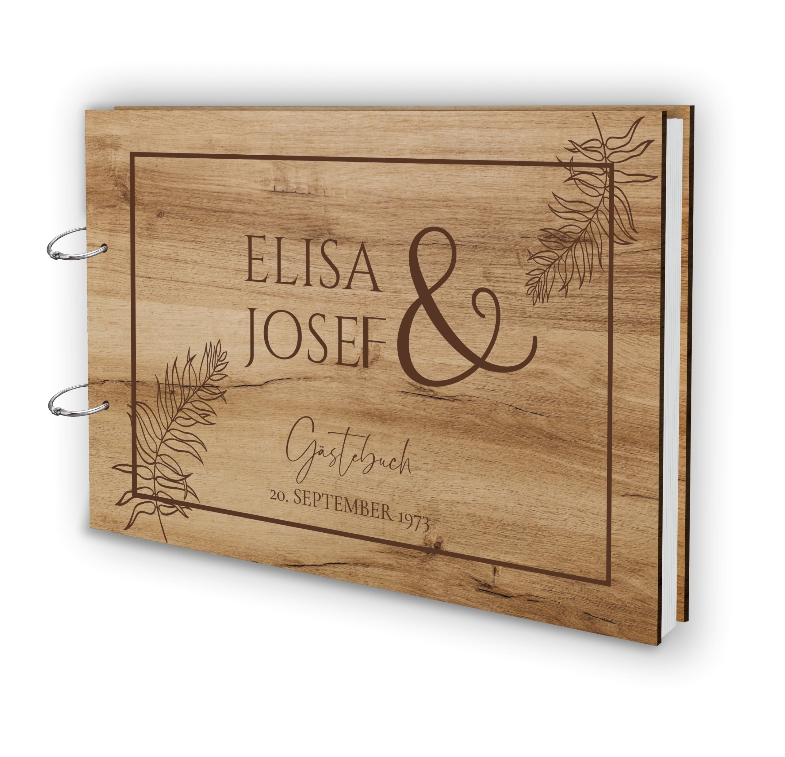 Manschin-Laserdesign Holz Gästebuch Love Hochzeit Echtholz mit individueller Lasergravur | 50 Blätter (100 Seiten) | DIN A4 |