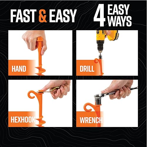 Miniatura 4 de GROUNDGRABBA Lite - Juego de estacas para tienda de campaña color naranja para arena, anclajes de tierra atornillados para un máximo agarre en