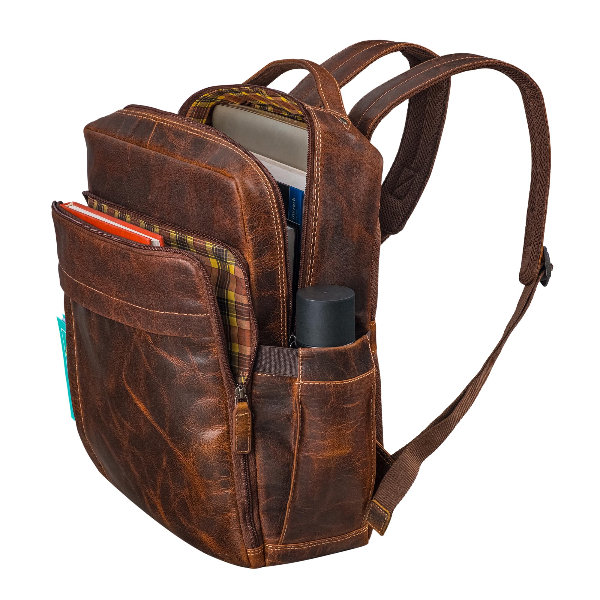 STILORD Aldo Mochila Cuero Genuino - Mochila de Piel Hombre y Mujer con Compartimento para Laptop de 15-16 Pulgadas - Macuto de Cuero con Sistema de Acoplamiento para Carrito Color:luino - marrón