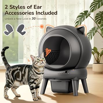 Automatic Self Cleaning Litter Box, Cat Litter Box with APP Control, 65L Globe & Dual Safety Sensors, Robot Litter Box, 1 Roll Garbage Bags and Litter Mat,lt;35DB, for Multiple Cats, Grey