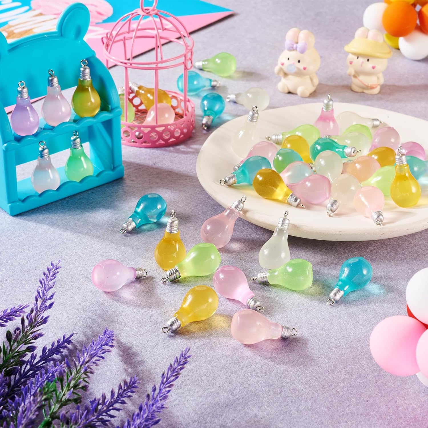 Cheriswelry 48pcs Bulb Charms Glow in the Dark Luminous Pendants Cute Opaque Resin Dangle Pendants Hang Ornament 28x16mm for DIY Craft Earring Bracelet Necklace Key Chains Jewelry Making - Image 7