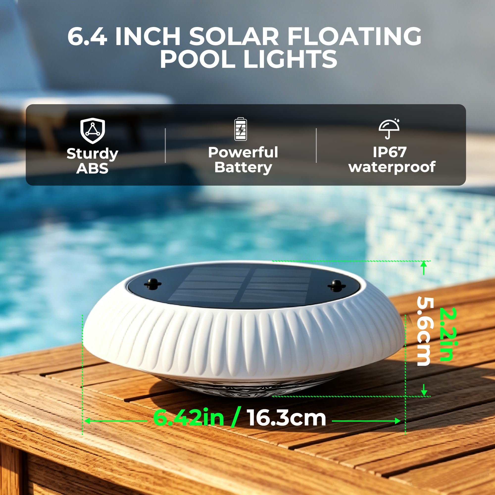 2 Pièce Lumière Piscine Solaire Flottante avec Télécommande | 16,3 cm, 2-en-1 (57 Modes), Minuterie, IP67, pour Piscine Hors Sol, Gonflable, Jacuzzi, Bassin