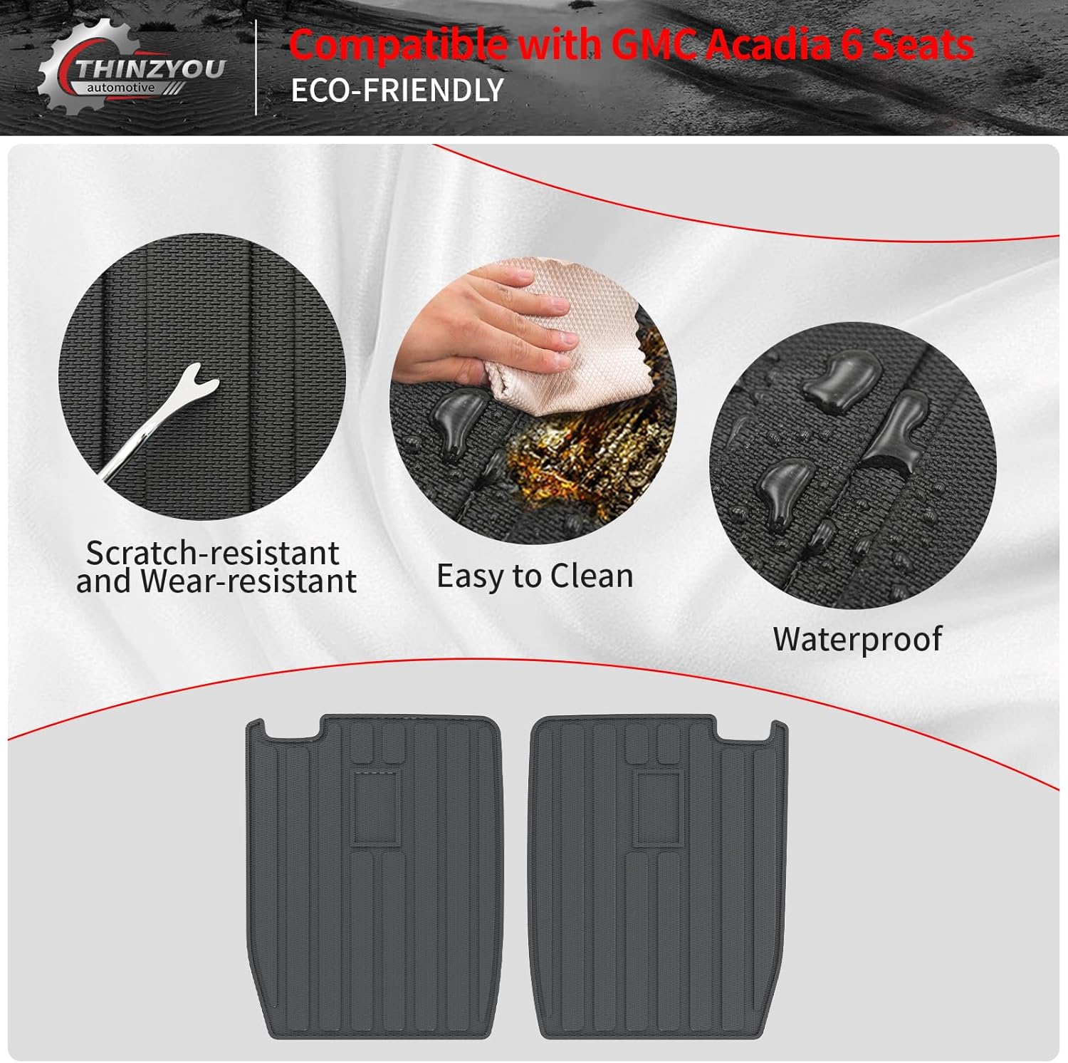 Kick Mats Compatible with 2017-2023 GMC Acadia 6 Seats Cargo Mat Cargo Liner Trunk Liner Trunk Mat Back Seat Cover Protector TPE All Weather 2022 Acadia Accessories (2nd Row Backrest Mats)