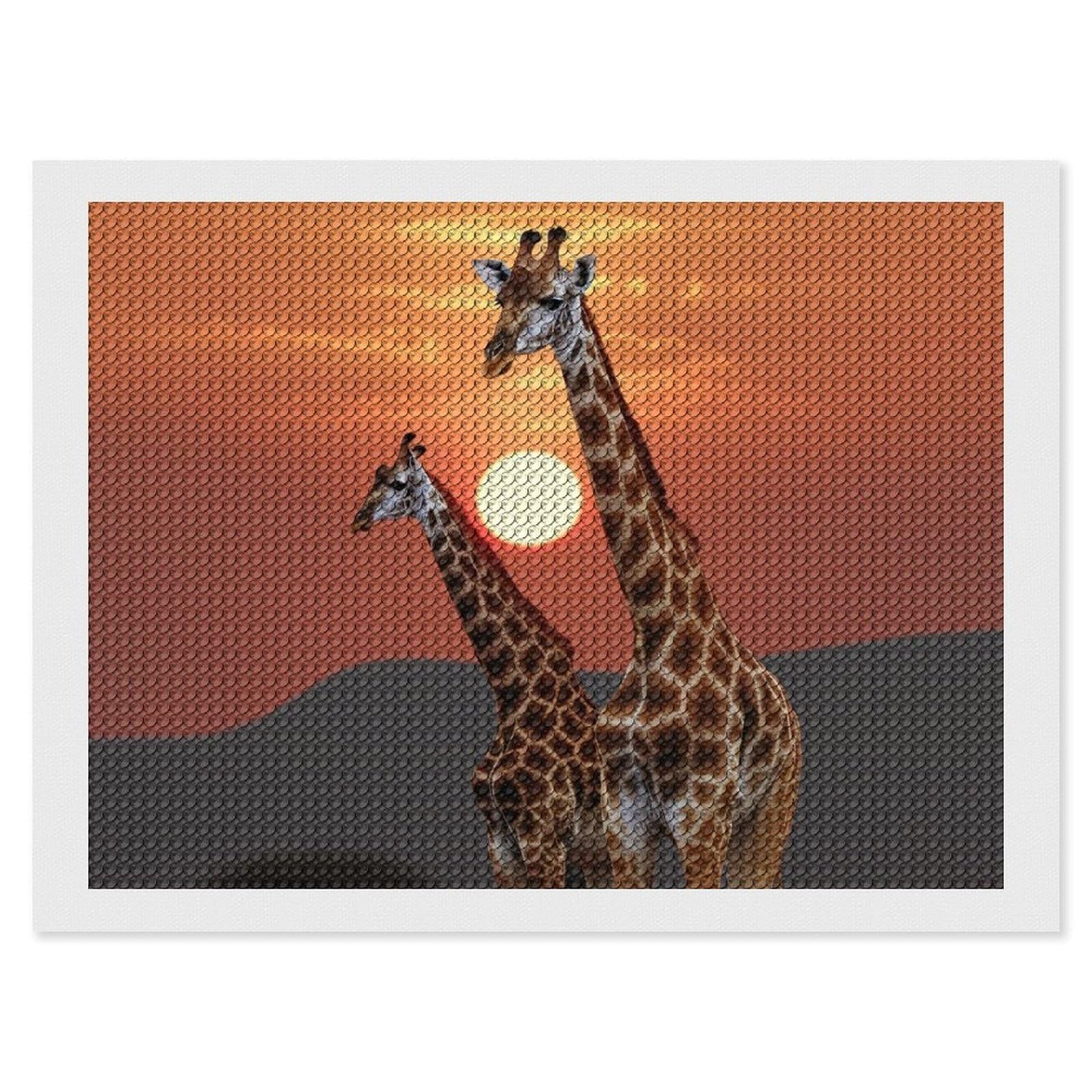 Giraffe at Sunset Diamond Art Kits for Adults, DIY 5D Diamonds Painting Kits for Beginner, Round Full Drill Diamond Dots Painting, 12"x16" Diamonds Pictures Gem Art and Crafts Wall Decor