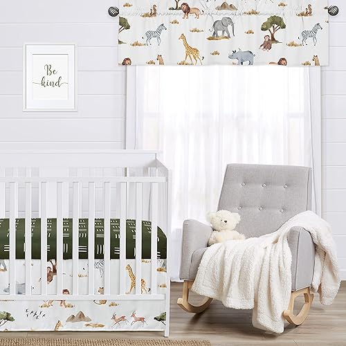 Miniatura 3 de Sweet Jojo Designs Cenefa de animales de la selva para tratamiento de ventana, cenefa oscura, verde, amarillo, gris, óxido, naranja, blanco y negro,