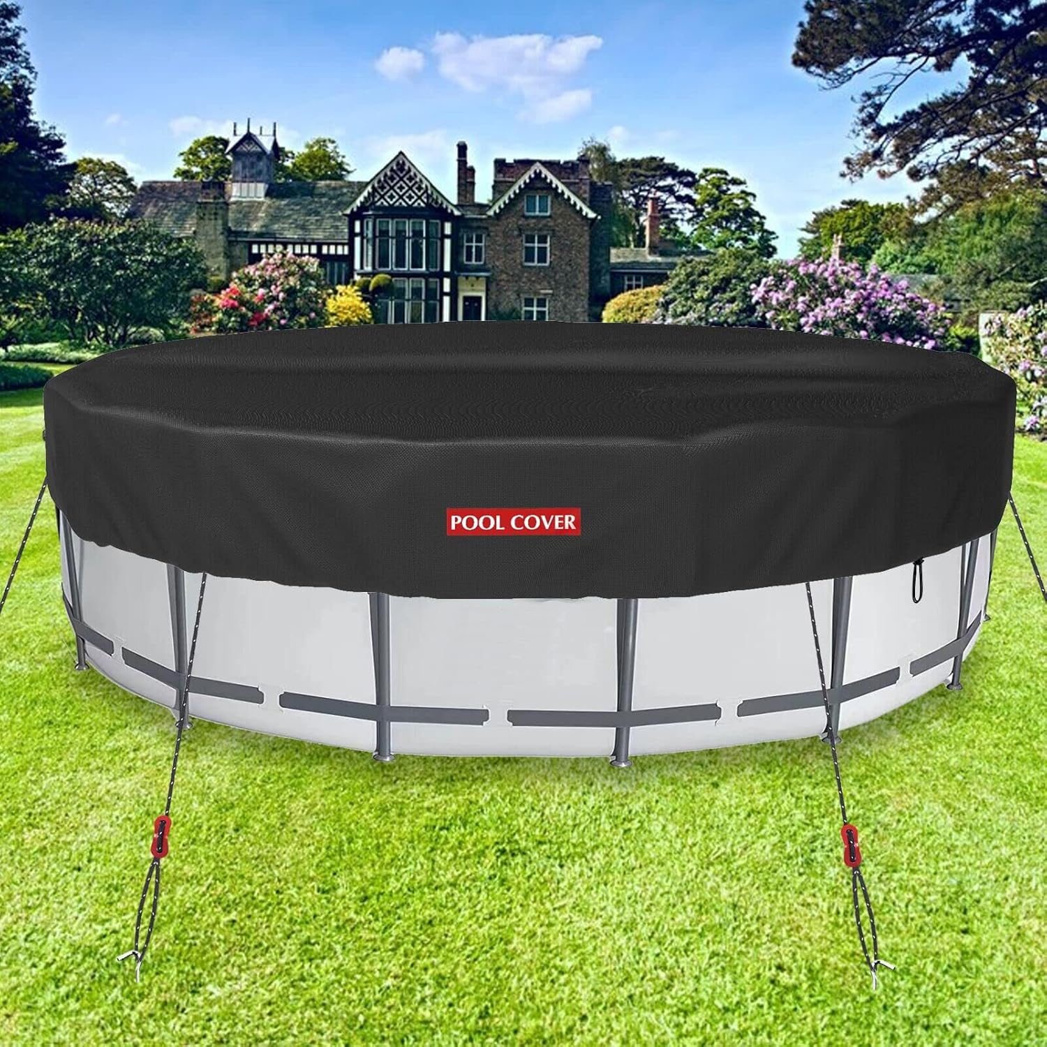 15 FT Round Swimming Pool Cover, Solar Pool Covers for Above Ground Pool, Inground Pools & Hot Tub with Adjustable Drawstring Design, 420D Oxford Fabric with PVC Lining Pool Cover