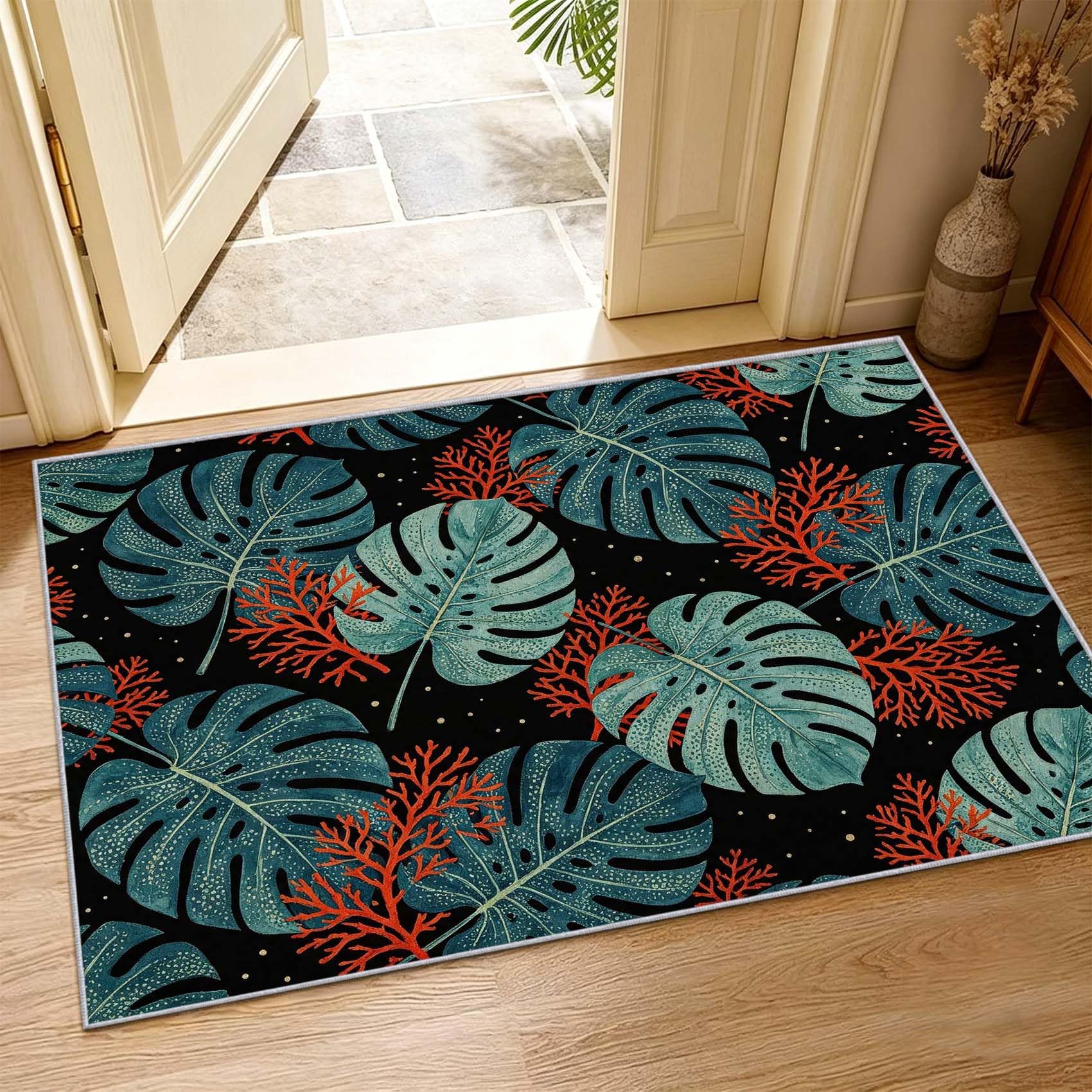Tapis Doux Poils 120 x 170 cm, Feuilles de Monstera Decoration Lavable
