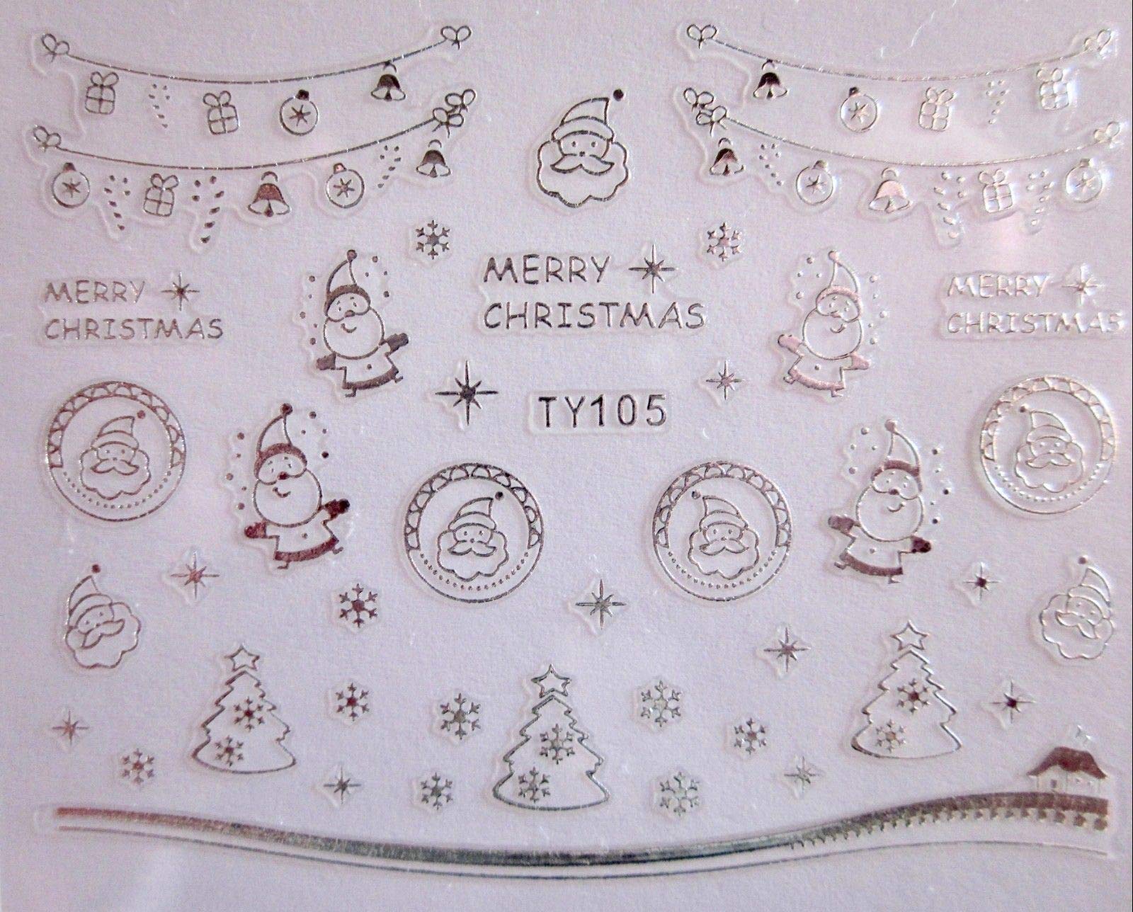 Kcg Trading Ty105 Silver Merry Xmas Santa Snowflakes Trees Nail Art 3D Stickers - Christmas Gold & Silver (Ty105 Silver Merry Xmas Santa Snowflakes Trees)