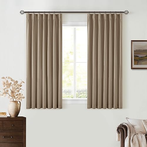 Miniatura 100 de Cortinas de lino 100% opacas de 90 pulgadas con pliegues de 2 paneles para sala de estar, con pestaña trasera plisada, cortinas oscuras con forma de