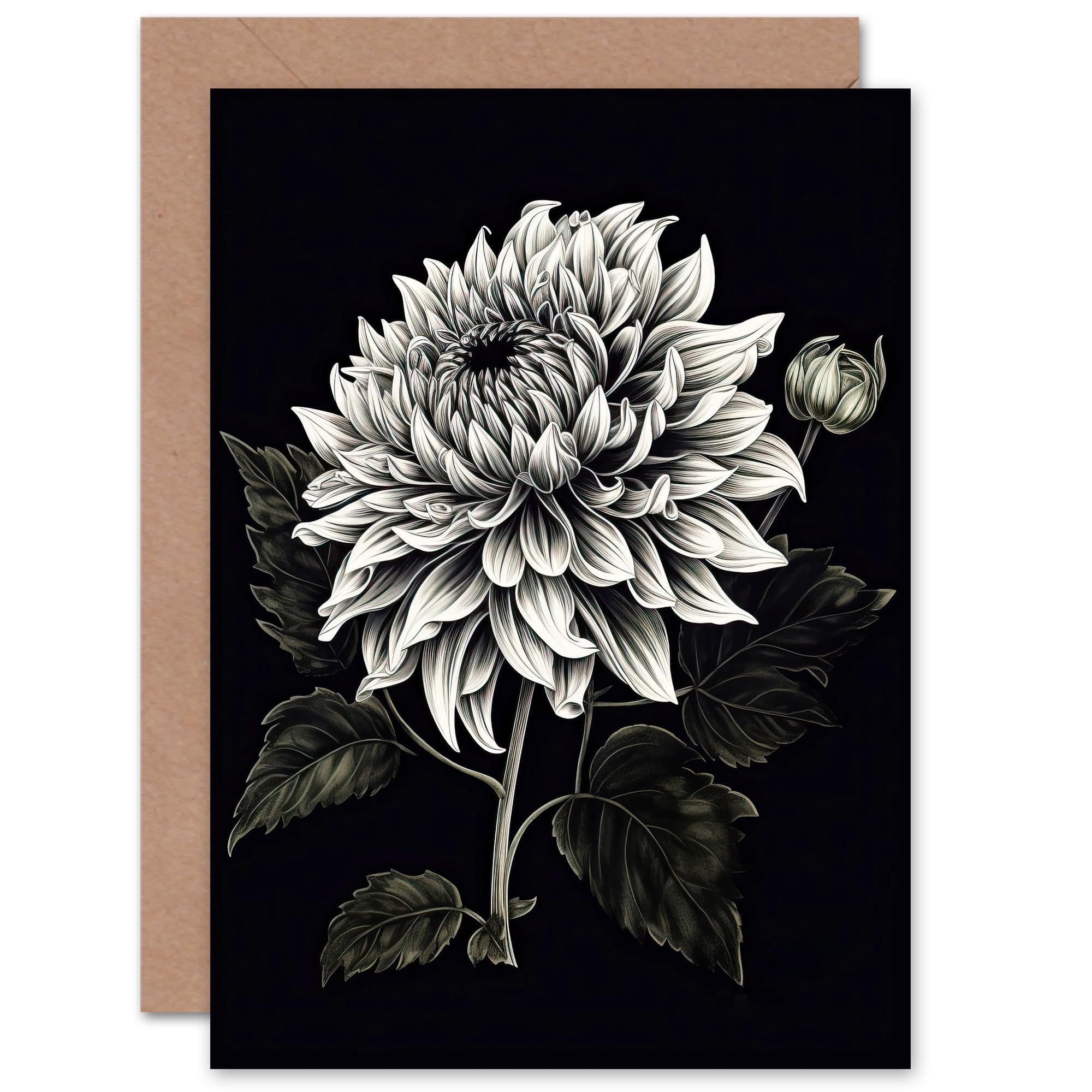 Artery8 Dahlia Flower Bloom Illustration for Wife Her Mum Sister Daughter Mom Gran Nan Sympathy Thinking of You Get Well Soon Blank Art Greeting Card