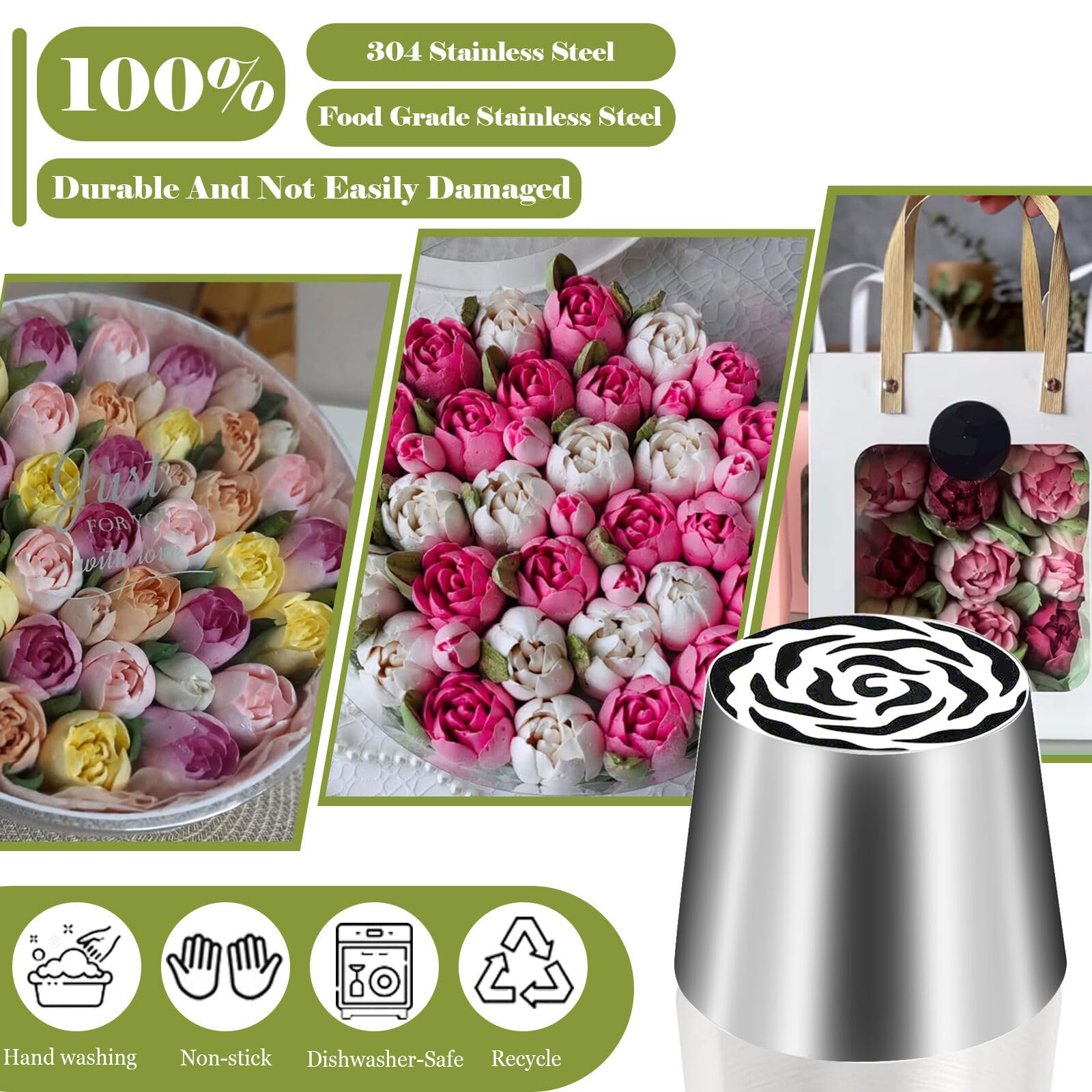 FANTEXY Extra Large Russian Piping Tip Food Grade Seamless Design Stainless Steel Rose Floral Nozzle for Cake Decorating, Frosting,Dishwasher Safe, SL48