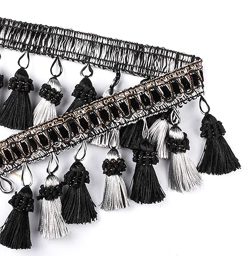 Miniatura 2 de Fenghuangwu Borlas de flecos de borla hechas a mano de 6.5 yardas, 3.1 in de diámetro, borlas para tejer a mano, adornos para bricolaje, decoración,