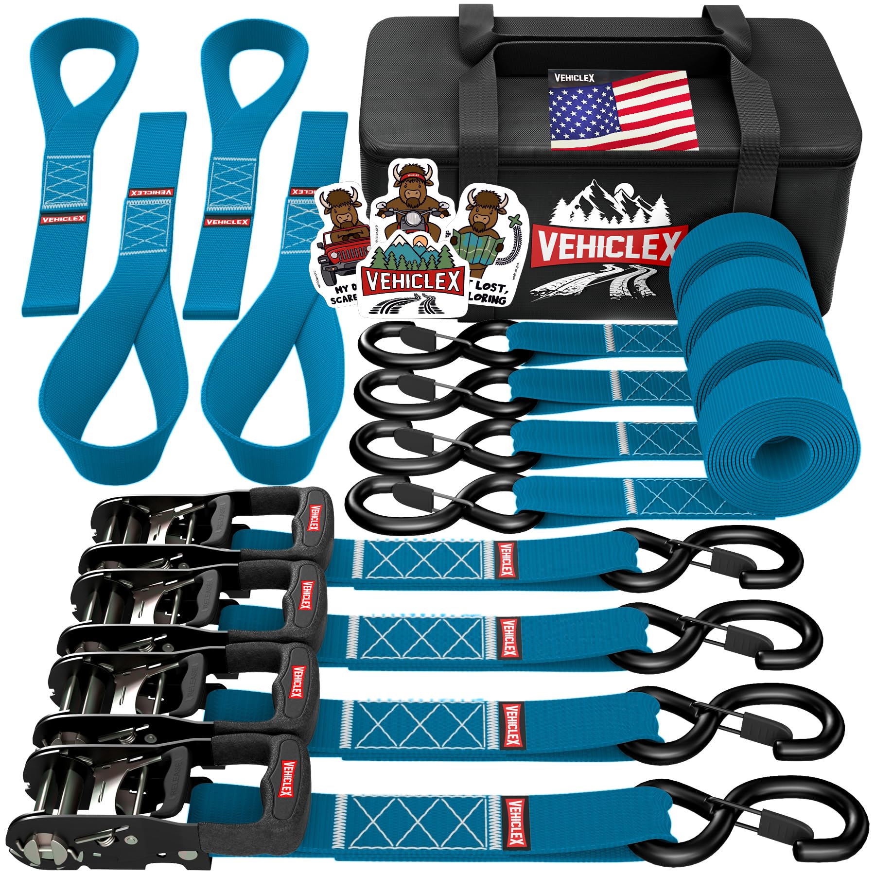 Buy Ratchet Tie Down Straps With Safety Clip 4-Pack 1.5" X 15' And 4 Soft Loops, 1100 Lbs Load Cap 3300 Lbs Breaking Limit Ohuhu Ratchet Tie Downs Logistic Cargo Straps For Moving Appliances Motorcycle - View #5