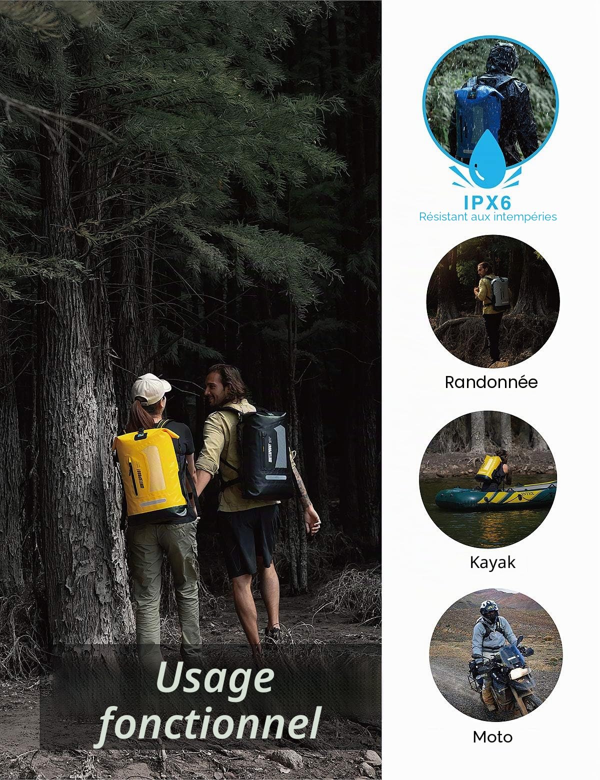 IDRYBAG Sac à dos étanche 20L/30L/40L, sac à dos étanche flottant pour homme, sac étanche pour kayak