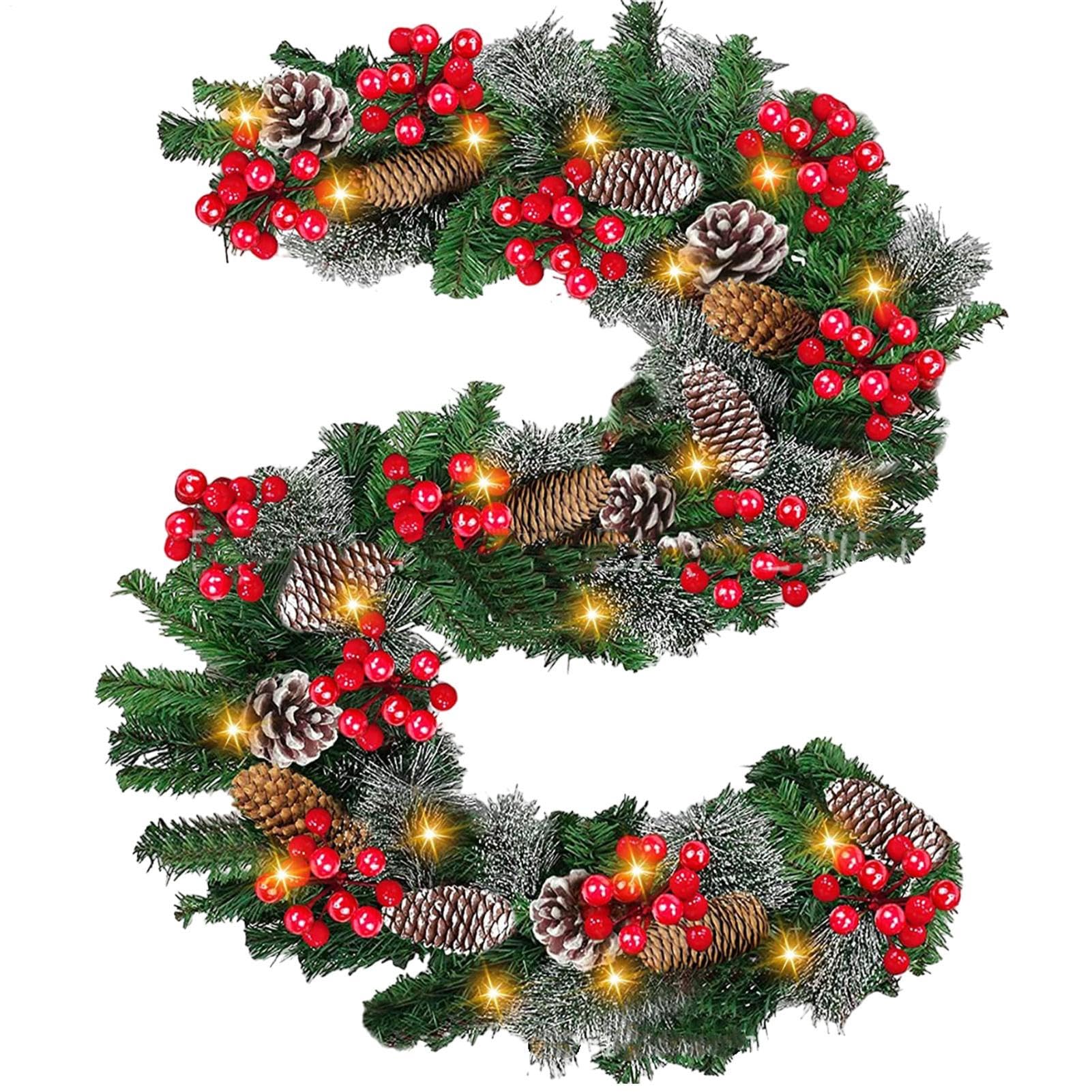 Guirlande de porte réaliste avec lumières pour magnifier votre entrée à Noël