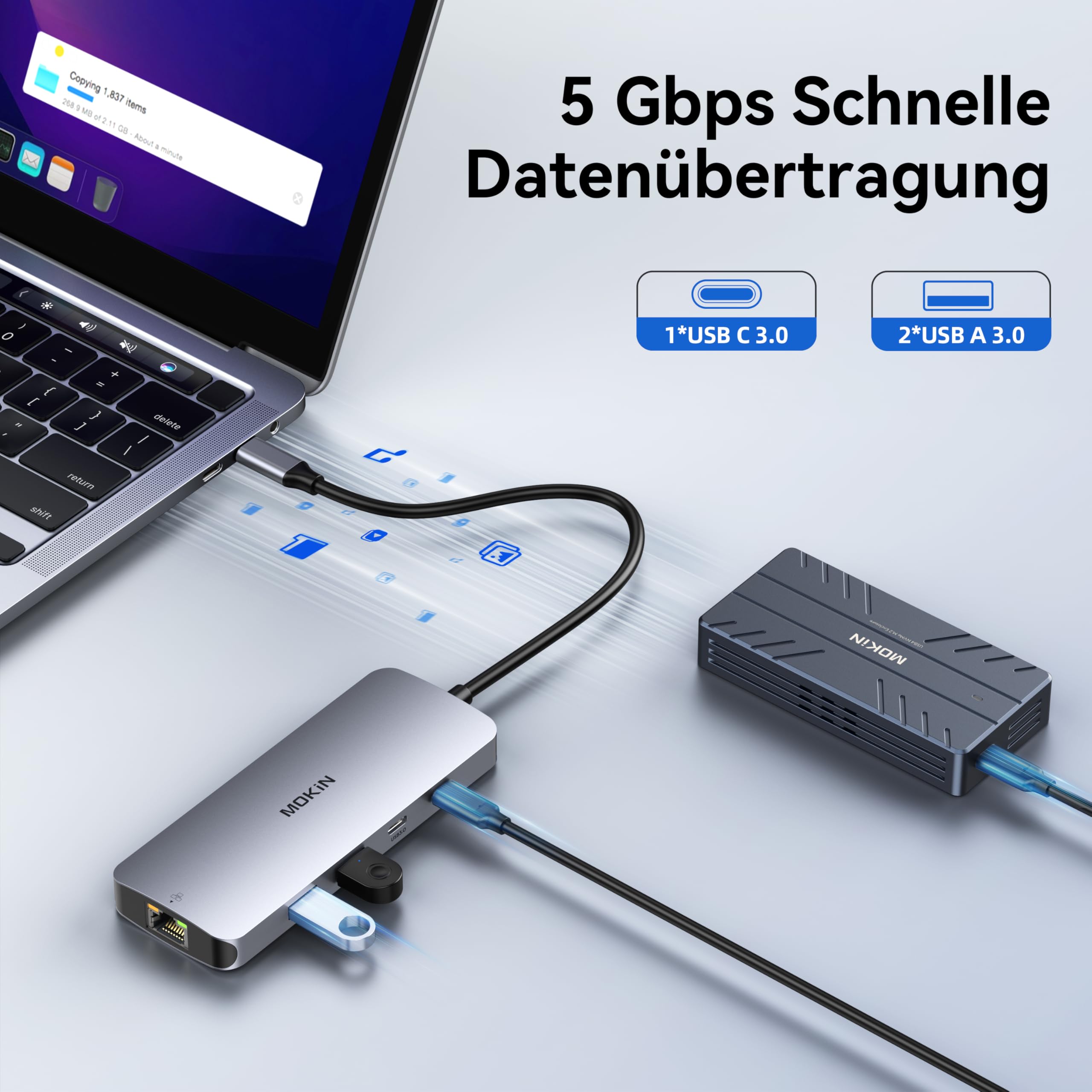 MOKIN Docking Station Dual Monitor 8 in 1 USB C Hub 2 HDMI, DisplayPort, Gigabit Ethernet, 100W PD Charging, 3 USB A/C 3.0 Ports, Laptop Docking Station for MacBook/Dell/HP/Lenovo/Surface