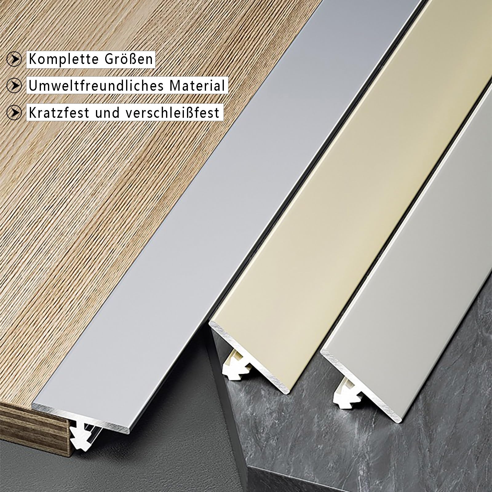 Perfil De Transición En T Para Suelos Laminados Y Parquet, Umbral De Puerta 100cm, Paquete De 3, Riel Sin Juntas Para Transición De Suelos, Borde De Puerta Y Umbrales(High-End-Grau,Breite: 12m